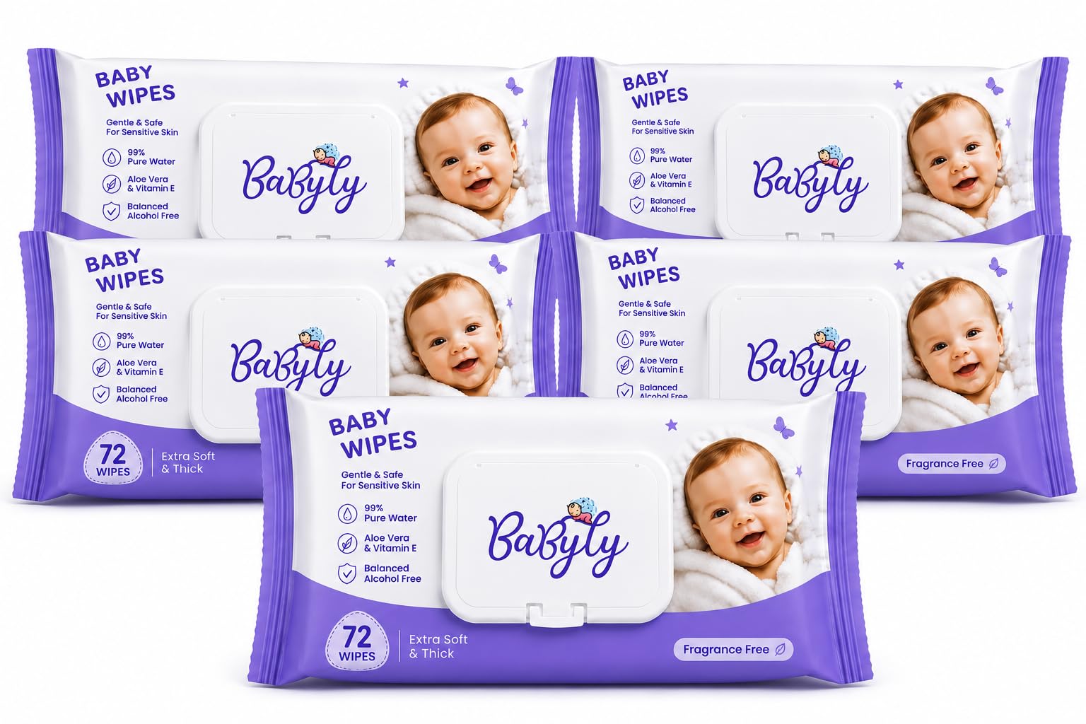 Babyly Natural Care Water Baby Wipes |Aloe Vera, Vitamin E Enriched |Paraben Free, Fragrance Free, pH Balanced, Dermatologically Safe, Baby Wipes Combo | Pack Lid | 72 pcs (pack of 5)-image-26