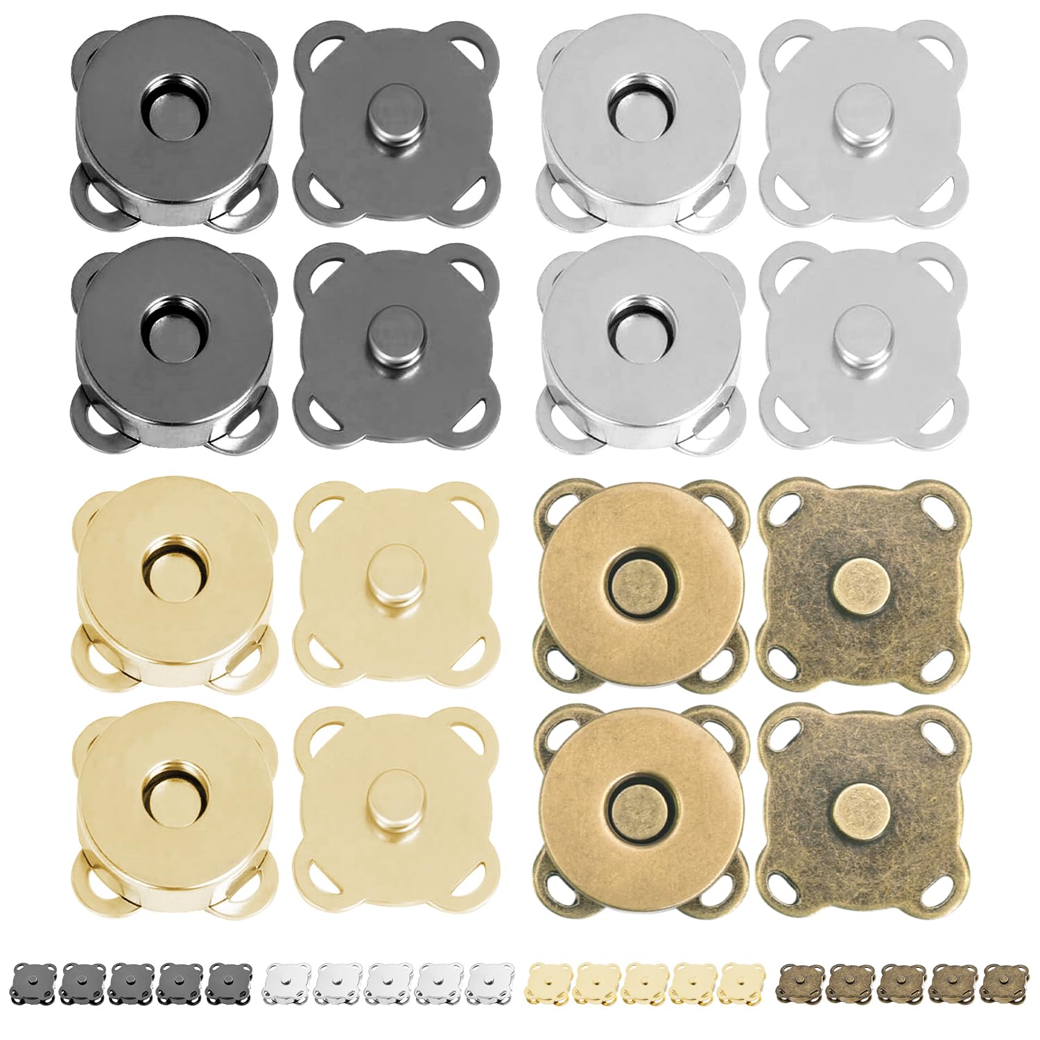 12Sets Magnetic Snaps Closures Buttons 15mm Silver Magnetic Snap Closures for Purses,Clothes, Bags,Sewing on Plum Magnetic Snap for Fabric DIY Craft (Mixed Color 24Sets)