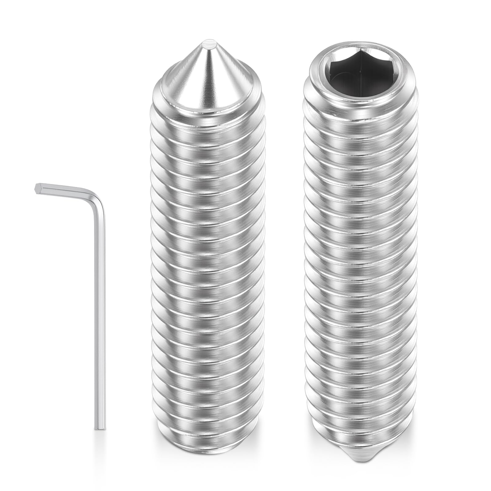Kozelo 40pcs Cone Point Socket Set Screws - [M5-0.8x20mm] 18-8 Stainless Steel Headless Allen Head Grub Set Screw with Hex Key Wrench for Door Handle, Bathroom Fixture & Towel Rack