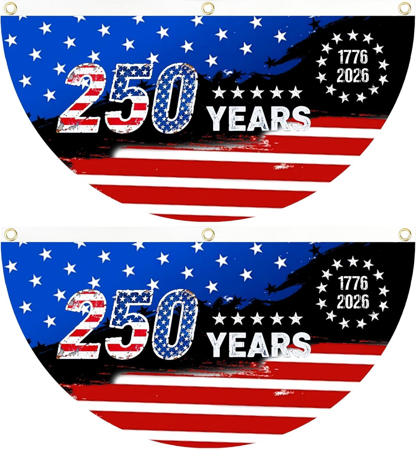 2PCS 250th Anniversary USA Fan Flag 1.5x3 FT (45x90cm), 1776-2026 Double Ply American Anniversary Flags for 4th of July Wall Front Door Porch Fence Outdoor Indoor Decor