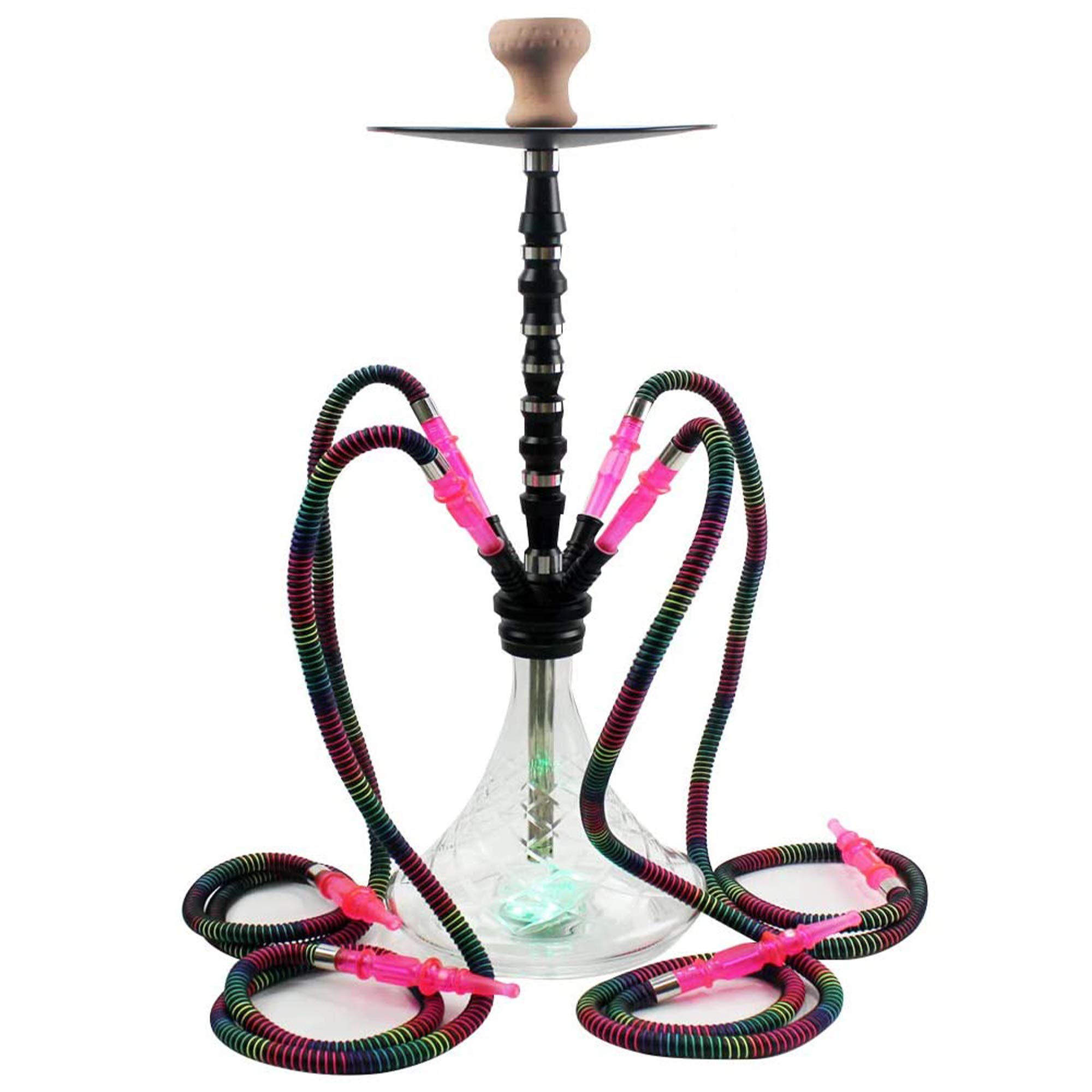 Juego Completo Hookah Shisha 30" 4 Mangueras Vástago Medio Desmontable Jarrón Vidrio Cuenco Arcilla Carbón Pinzas para Carbón Cubiertas Papel Aluminio para Fiestas Casa
