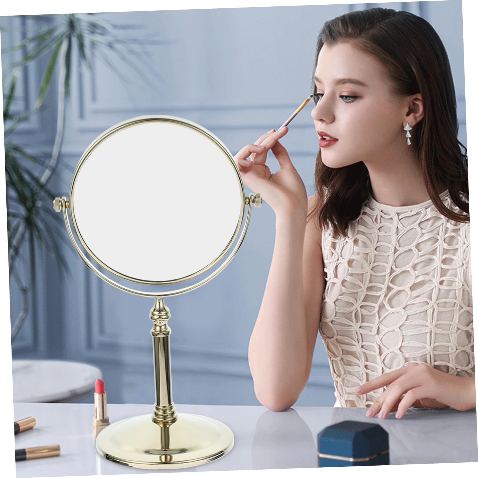 Ipetboom Specchio Trucco Doppia Faccia da Tavolo Oro 6 Pollici | Vetro e Metallo, Base Antiscivolo, per Camera e Bagno, Immagine Chiara e Ingrandimento