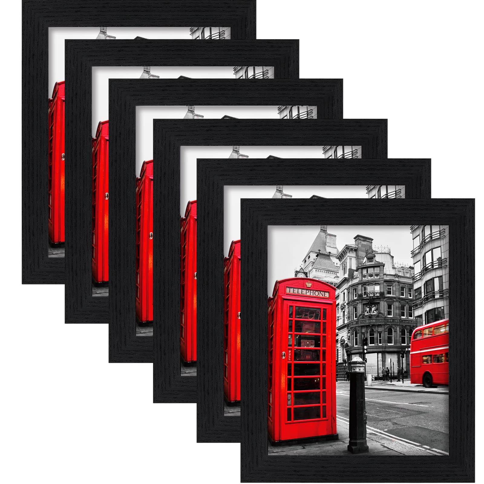 LANDNEOO8x10 Picture Frame Black, [6 Pack] Woodgrain Wider Frames, Display Pictures 5x7 with Mat or 8x10 Without Mat, Picture Frames Collage Wall Decor or Table Top Display