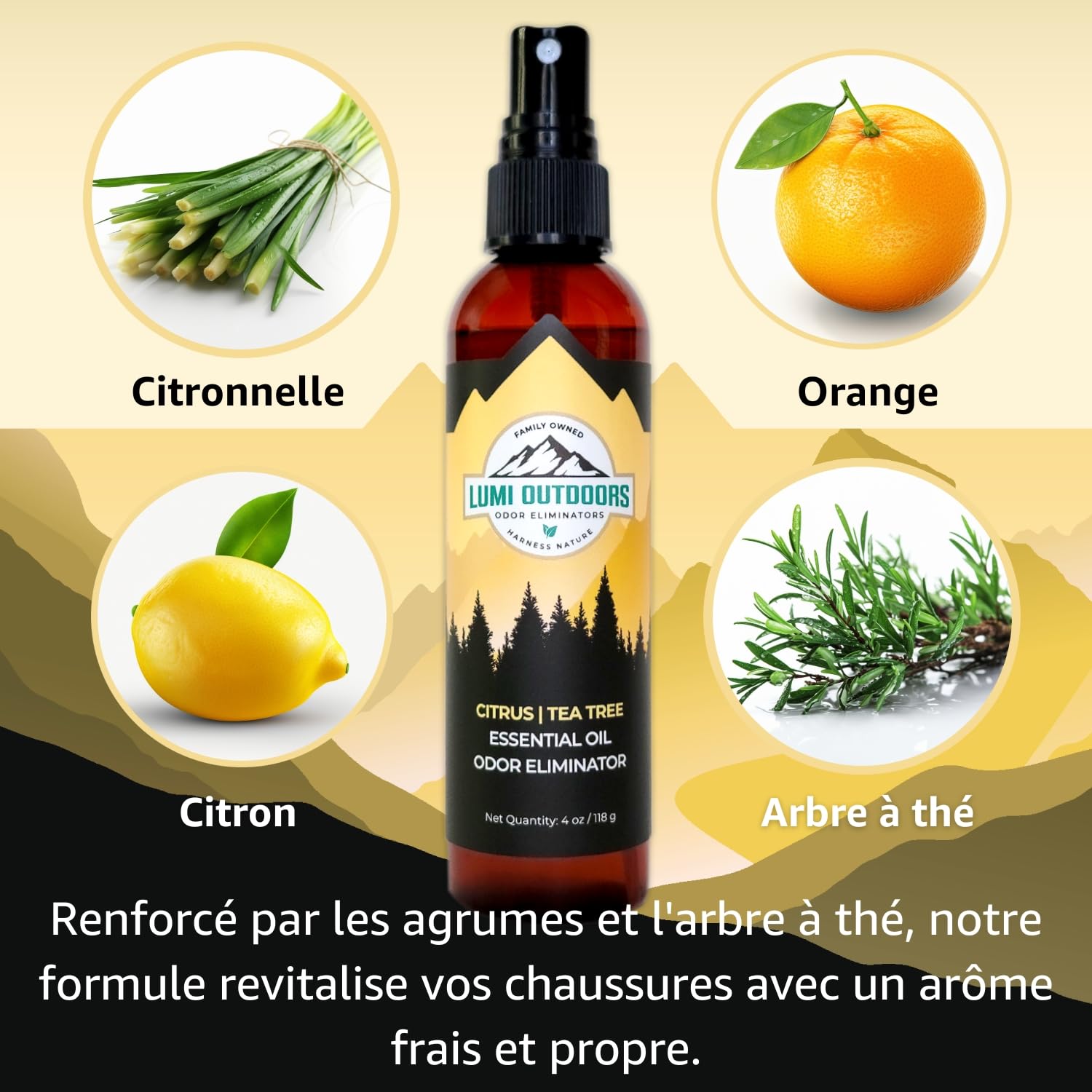 Lumi Outdoors Vaporisateur Désodorisant Chaussures Anti-Odeurs - Spray Désodorisant Naturel - Lot de 3 arômes : Citron eucalyptus, Agrumes tea tree, Lavande tea tree