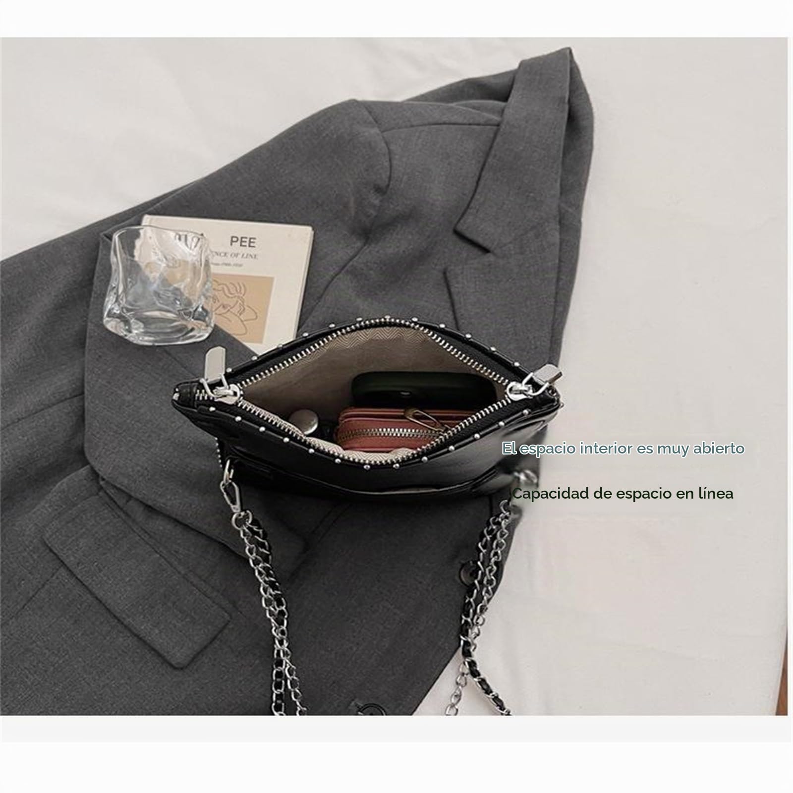 Bolso Cruzado De Mujer Hombro con Cadena Moderno Y Versátil Estilo Bandolera Simple-Negro
