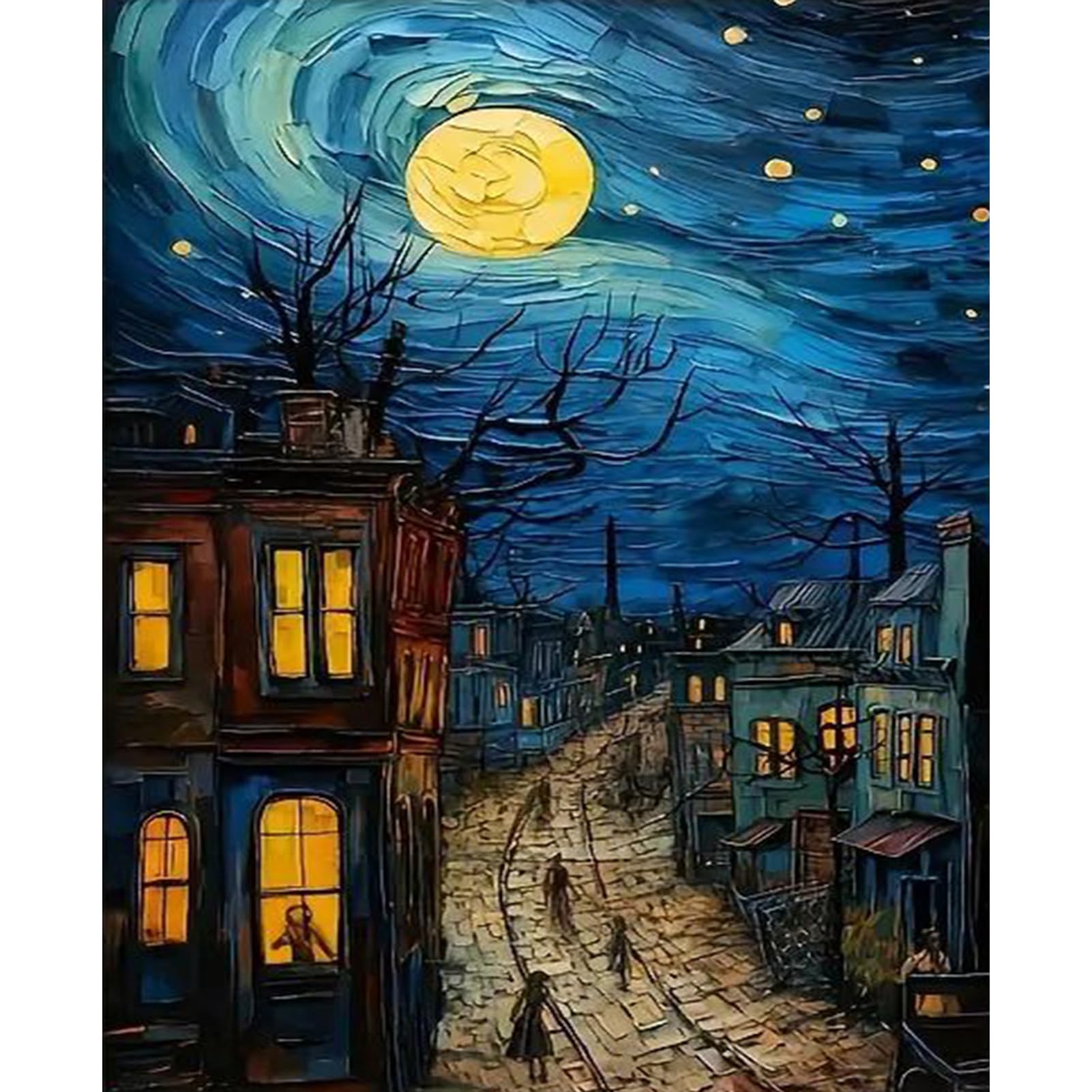 JATOK Paint by Numbers for Adults, Painting Kits for Beginners On Clear Symbols Colored Canvas, Easy DIY Acrylic Pigment Drawing Paintwork for Home Wall Decor, 16x20in Frameless, Street View