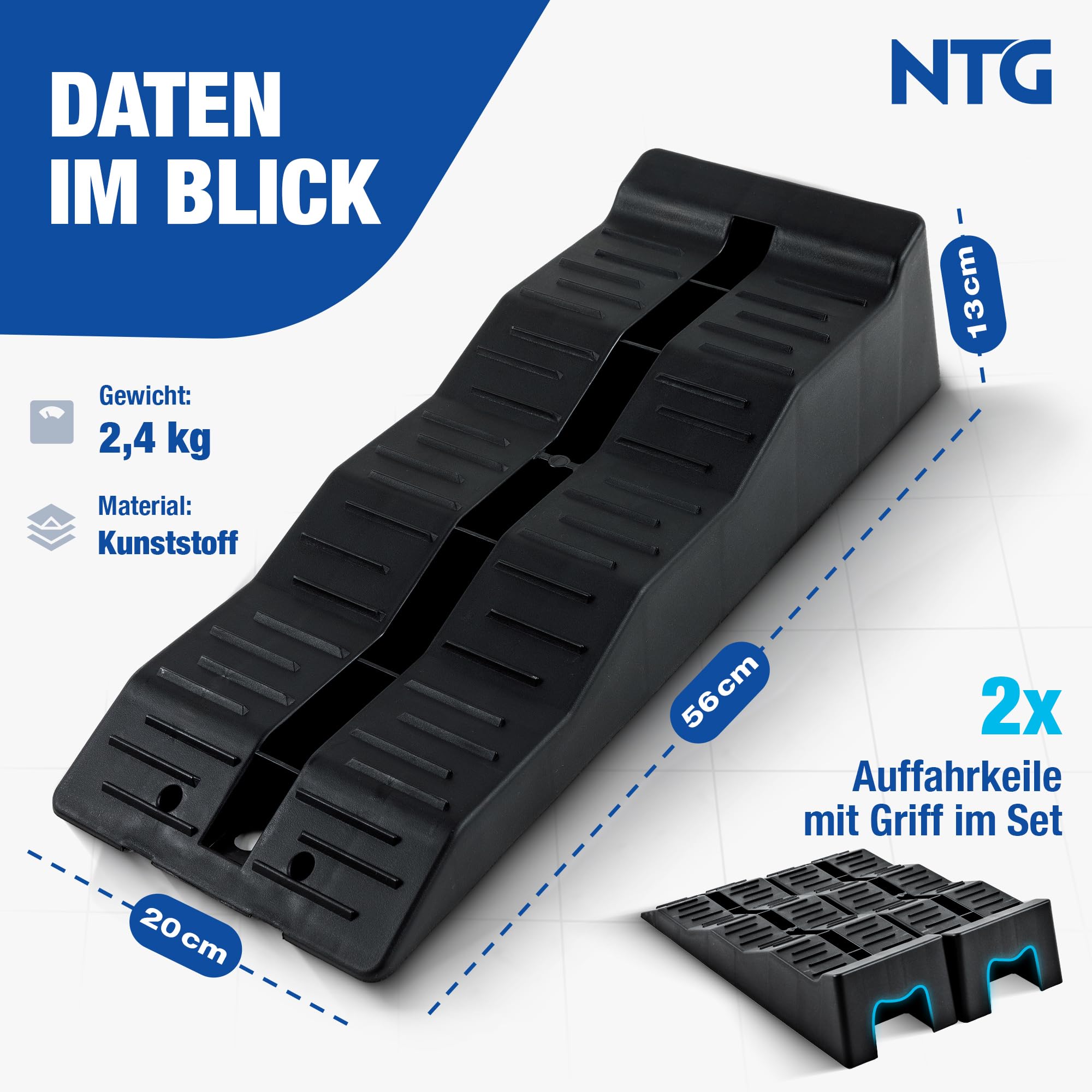 NTG Cales de nivellement pour camping-car (lot de 2) – Nivellement à 3 niveaux jusqu’à 3 000 kg par lot, structure antidérapante idéale pour caravane, camping-car et remorque - Cales pour tous les