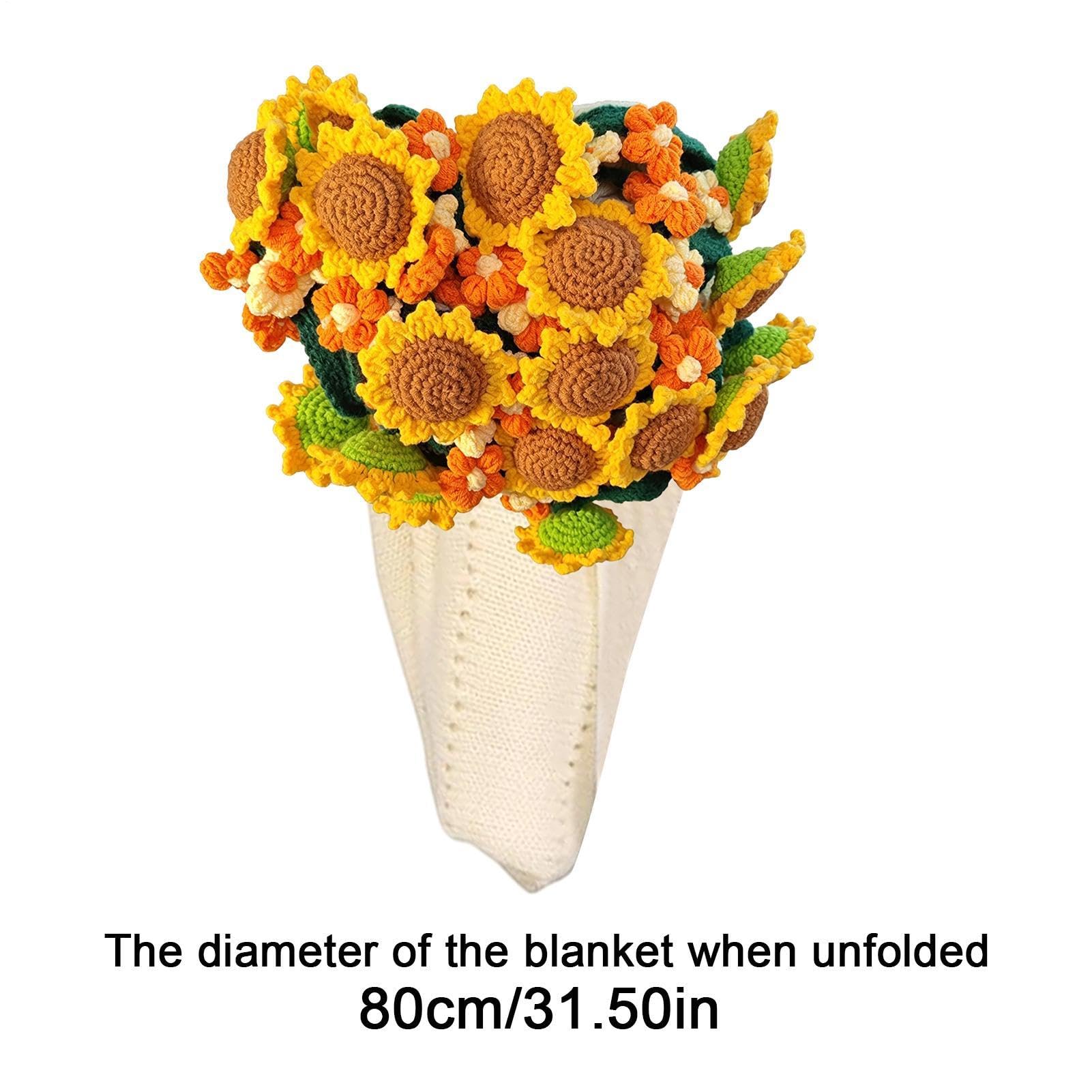 Coperta con bouquet di fiori – 80 cm lavorato a maglia girasole morbido filato – Bloomy Crochet Throw Blanket | per mamma, sorella, nonna, fidanzata, insegnante, festa della mamma, compleanno