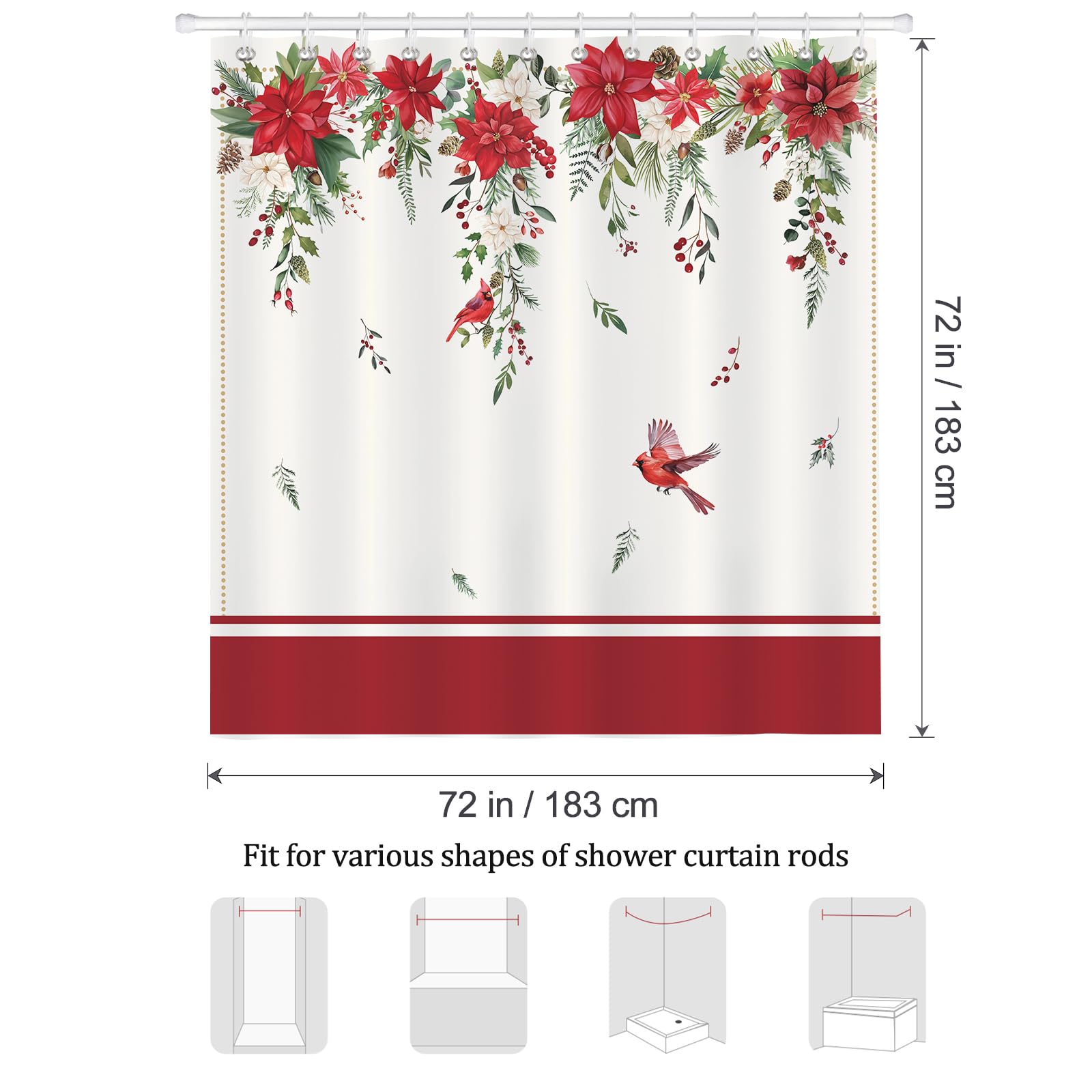 Bonhause Duschvorhang Weihnachten Blumen Xmas Rot Weihnachtsstern Bltter  Duschvorhnge 180 x 180 cm Anti-Schimmel Wasserdicht Polyester Stoff  Waschbar Bad Vorhng fr Badzimmer mit 12 Haken : Amazon.de: Kche,  Haushalt & Wohnen
