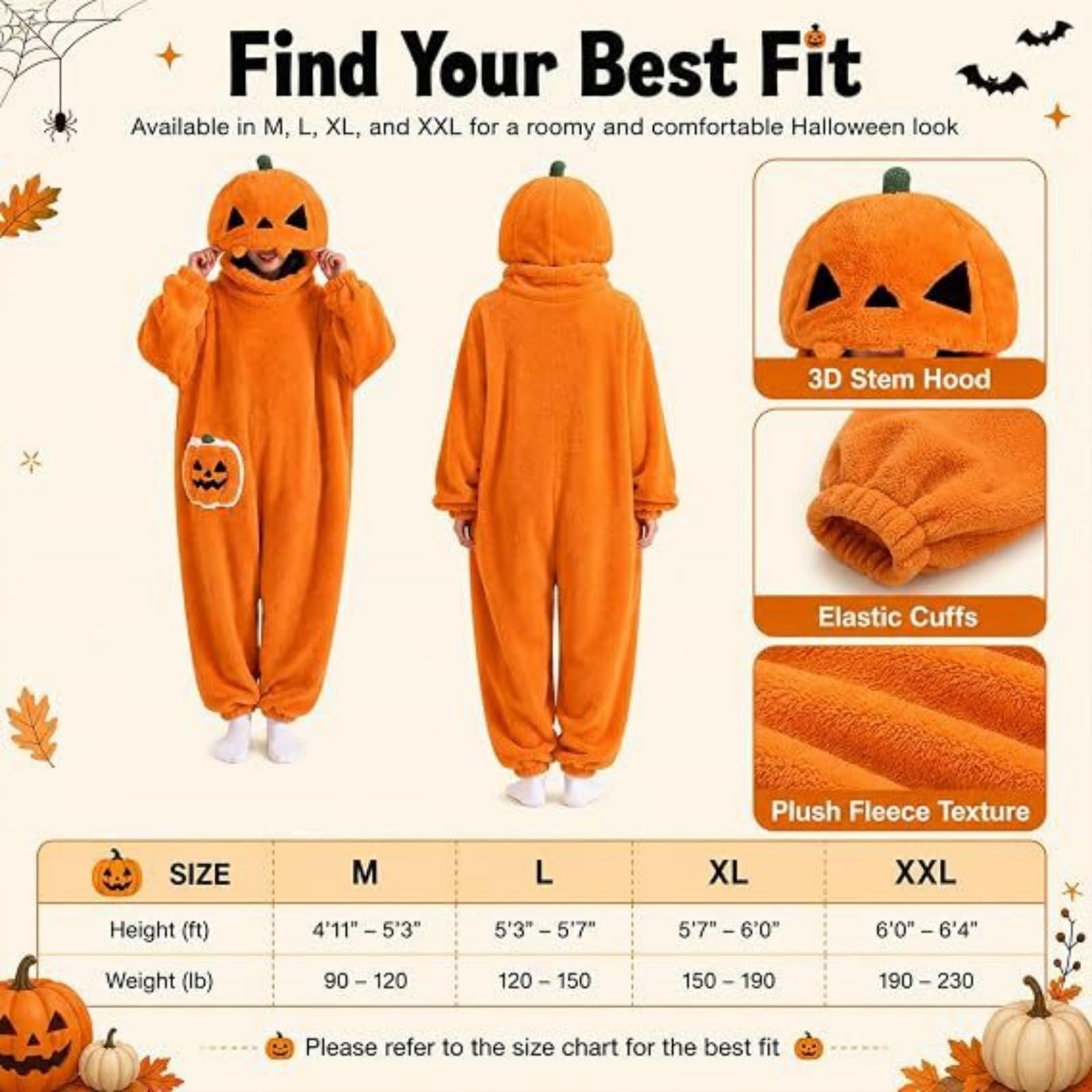 Pijama de Calabaza para Adultos Disfraz de Halloween | Disfraz de Mono con Capucha de Felpa, Regalo Festivo de Calabaza, Calabaza de Halloween, Mono de Una Pieza