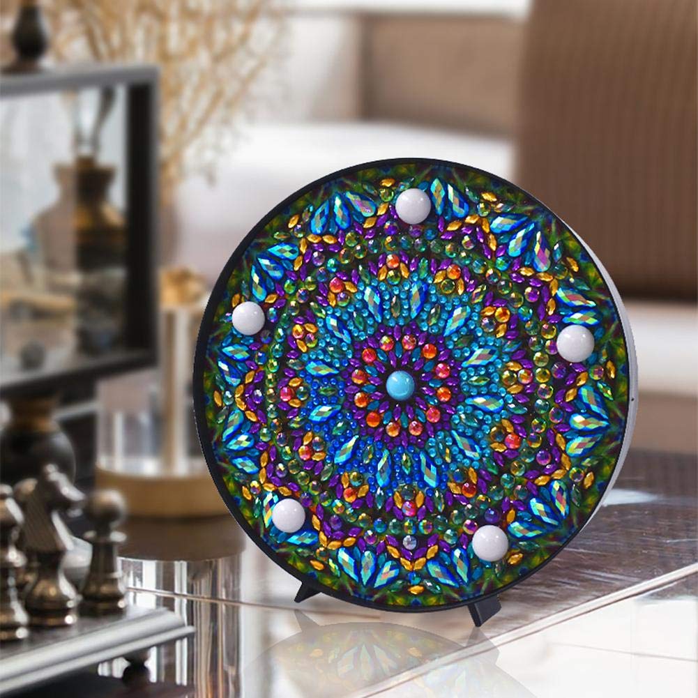 LUSandy Kit Lampada Fai Da Te Con Pittura A Diamante: Mandala Blu, Luce Notturna LED Per Camera Da Letto