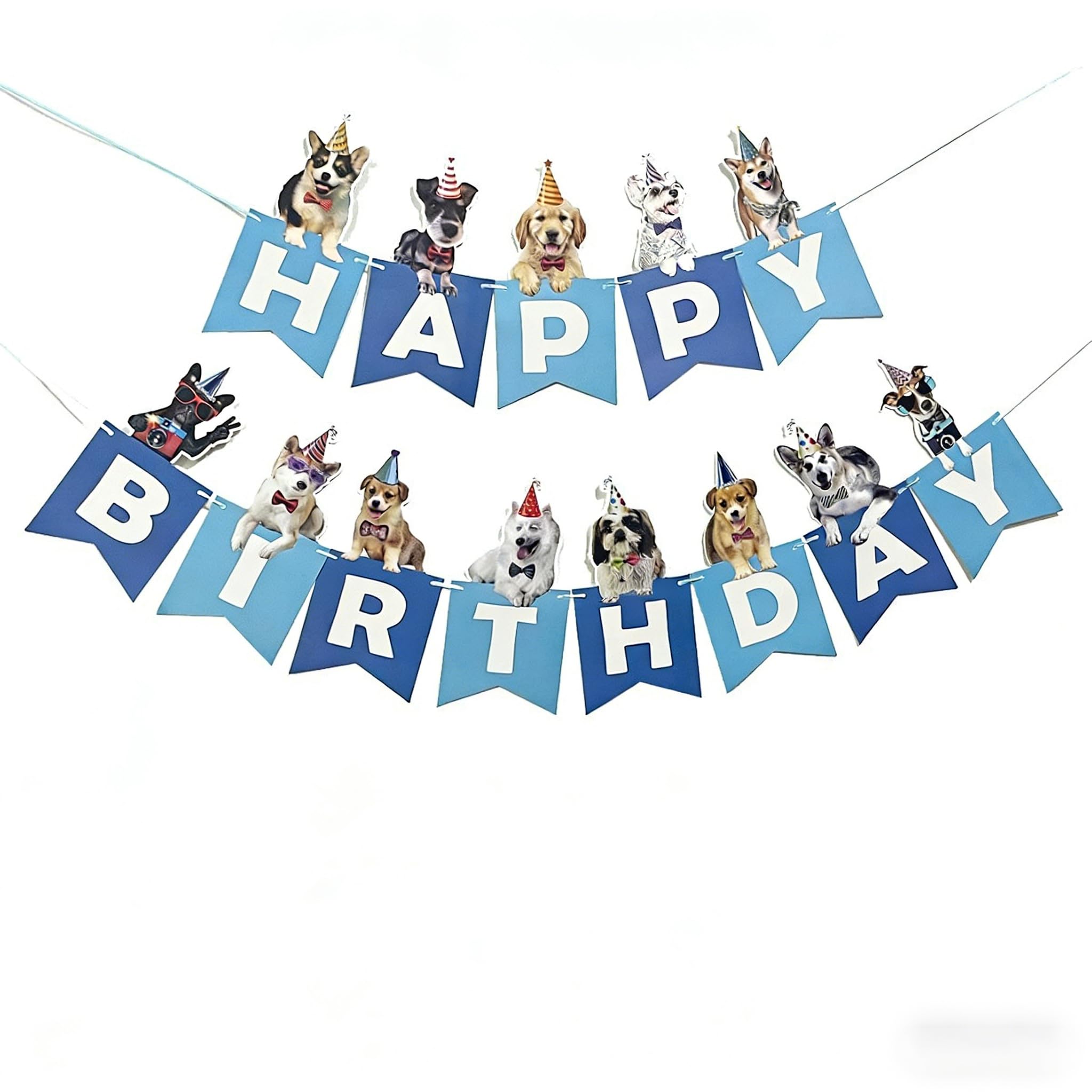 Dog Birthday Banner - Happy Birthday Pet Party Decorations with Multiple Dog Breeds Design, Thick Eco-Friendly Paper Banner for Puppy Celebration Party Supplies