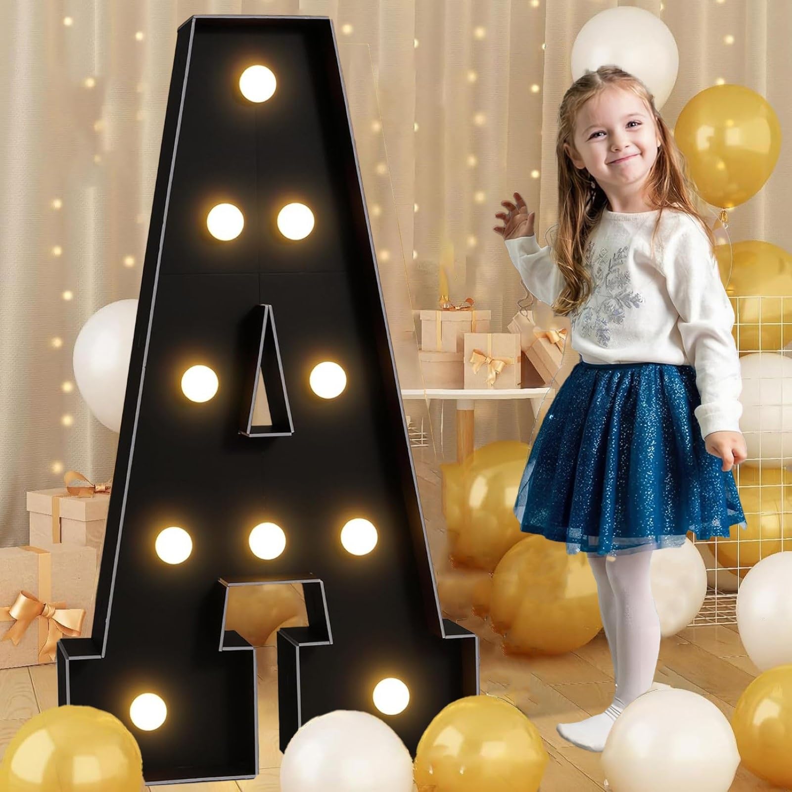 Letras Grandes Iluminadas Cajas de Luz con Letras de Neón Decoraciones con Globos y Letras de Mosaico for Decoraciones de Fiestas de Cumpleaños, Decoraciones de Bodas(A,100cm/40in)