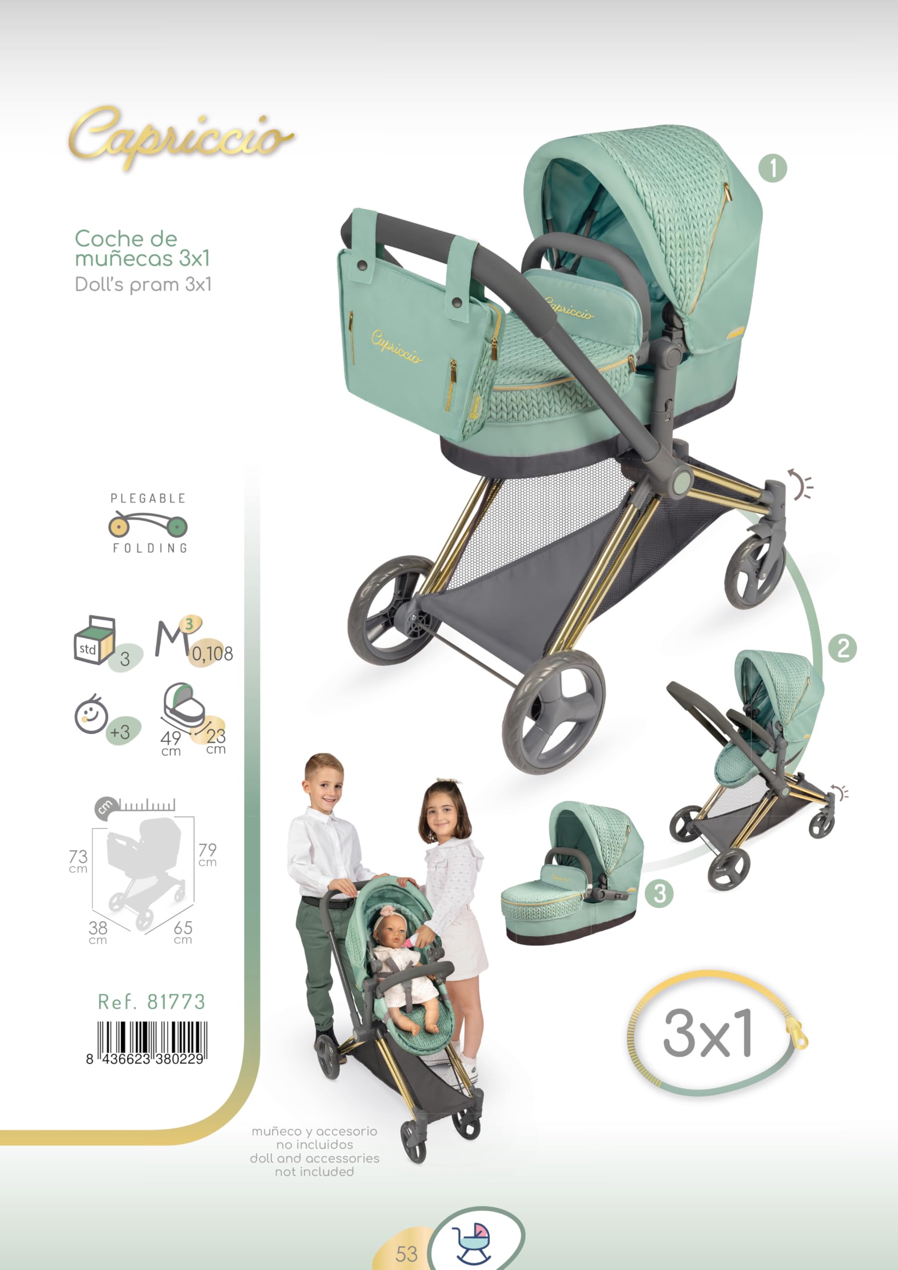 Carro de Muñecas Capriccio 3x1 DeCuevas Toys 81773