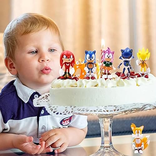 Miniatura 5 de Juguetes de figuras de acción sonicas, colección de figuritas, suministros para fiestas de cumpleaños, decoración de pasteles, regalos perfectos de