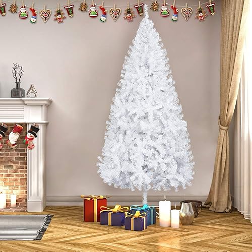 Miniatura 2 de Árbol de Navidad blanco de 7 pies, árbol de Navidad delgado con patas de hierro, árbol de Navidad plateado con 950 ramas