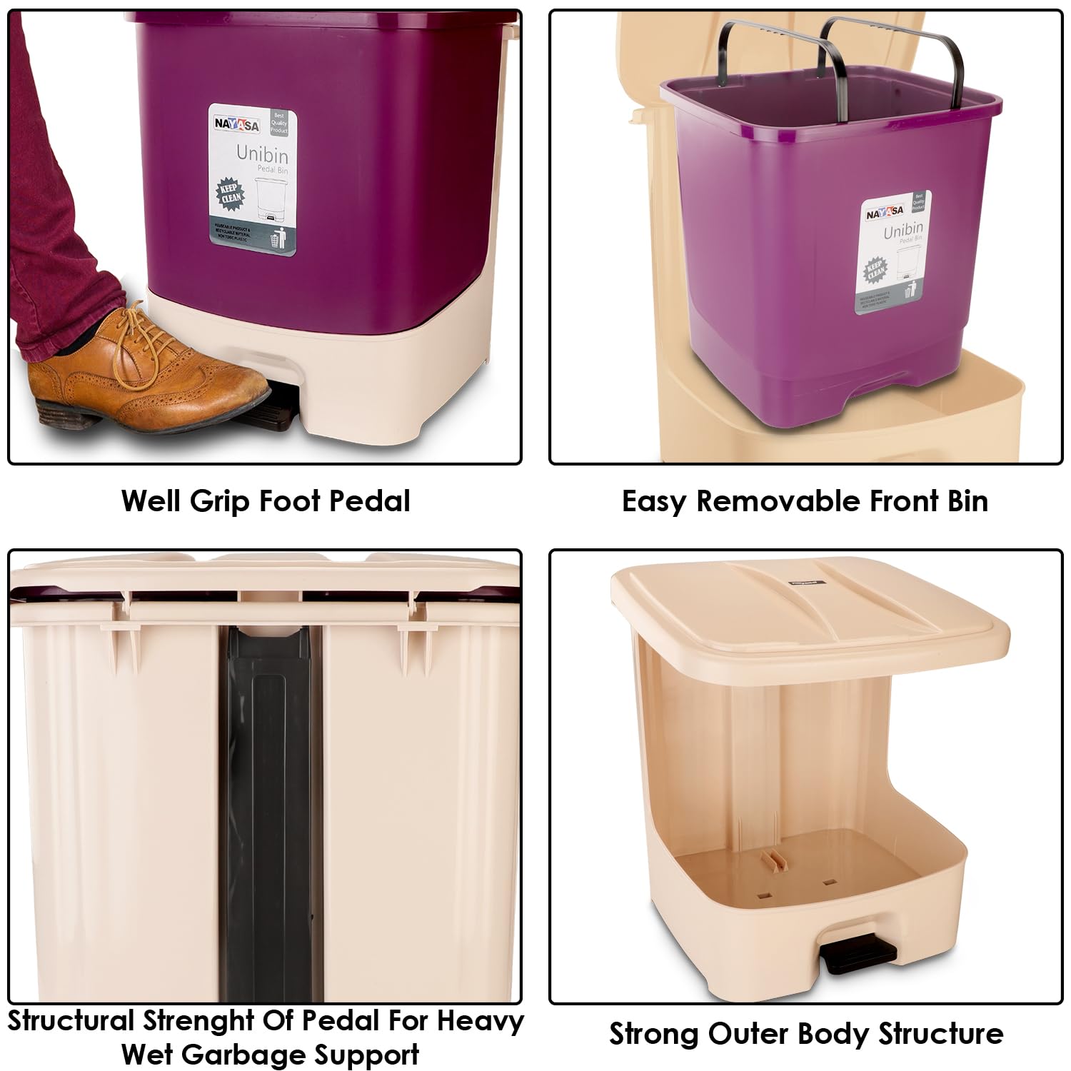 Nayasa 20L Square Dustbin - Pedal & Handle -5