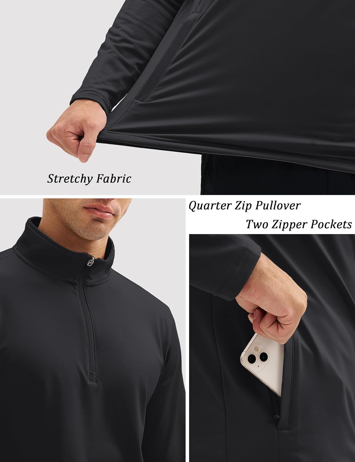 MAGCOMSEN Quarter Zip Pullover Men 1/4 Zip Golf Jacket Fleece Lined Water Resistant Sweatshirt 2 Zipper Pockets Winter - Image 5