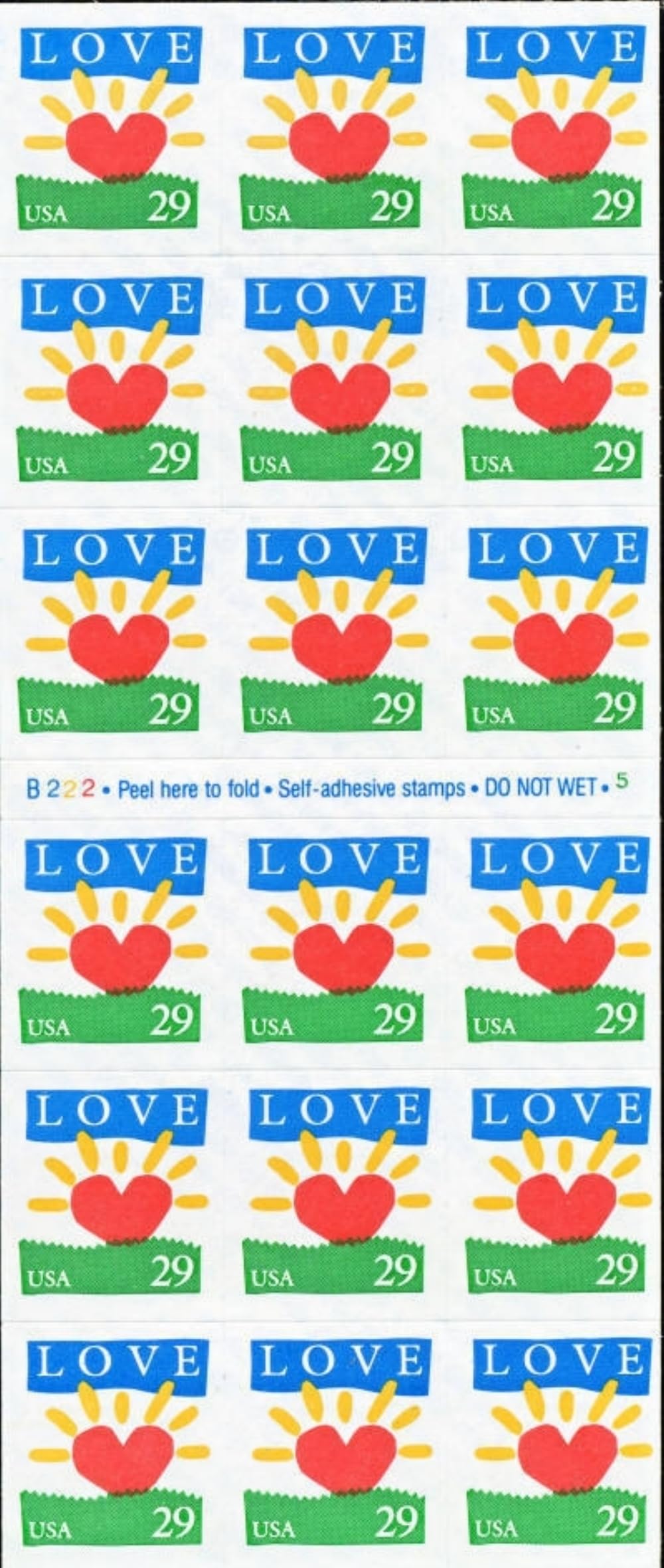 United States Postal Service US Stamp - 1994 Love Sunrise - Booklet Pane of 18 Stamps #2813a by USPS