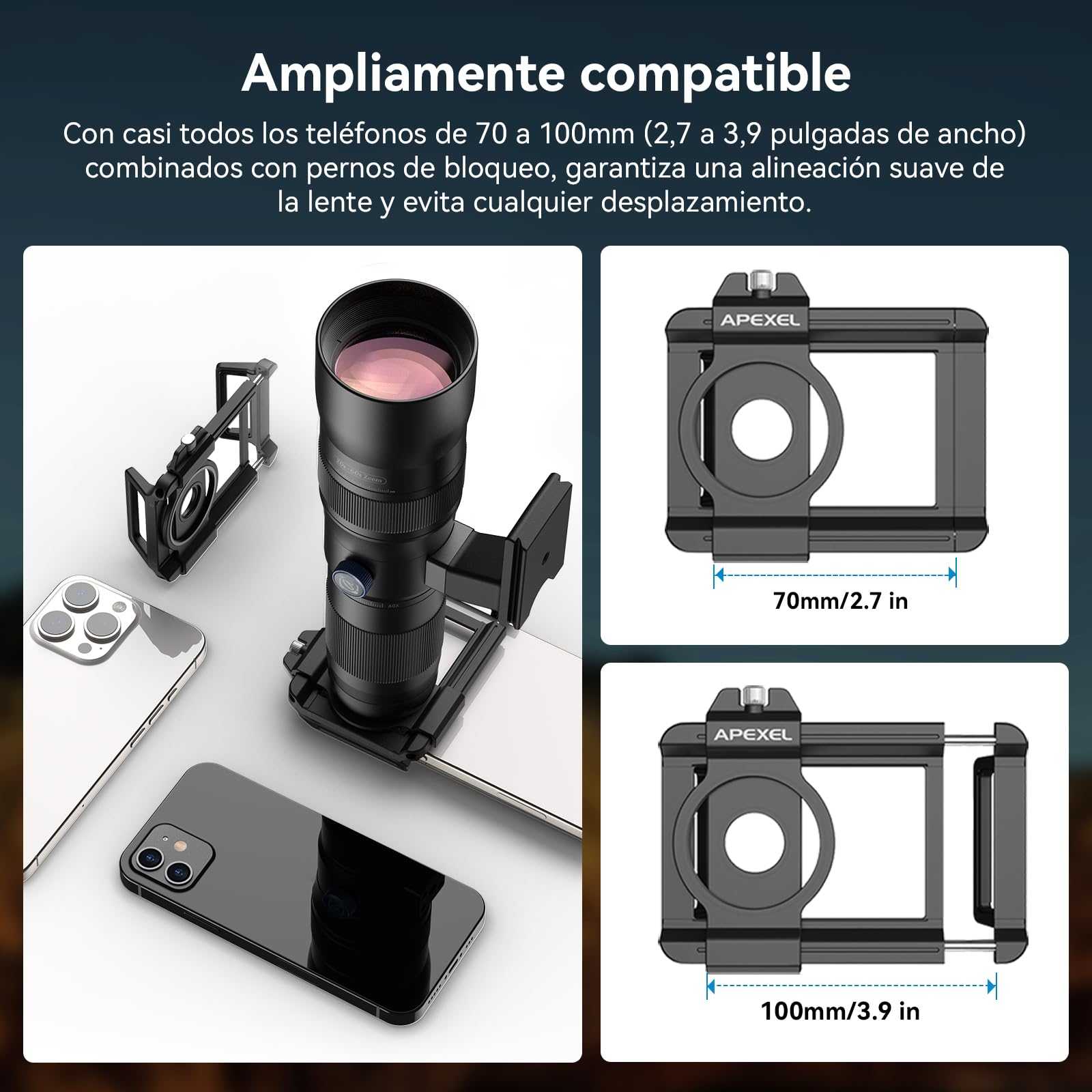 Teleobjetivo con Zoom 20-60X para Teléfonos Inteligentes, Teleobjetivo HD con Soporte para Trípode & Abrazadera Universal para Teléfono, iPhone 16/15/14/13 Series, Samsung & Android