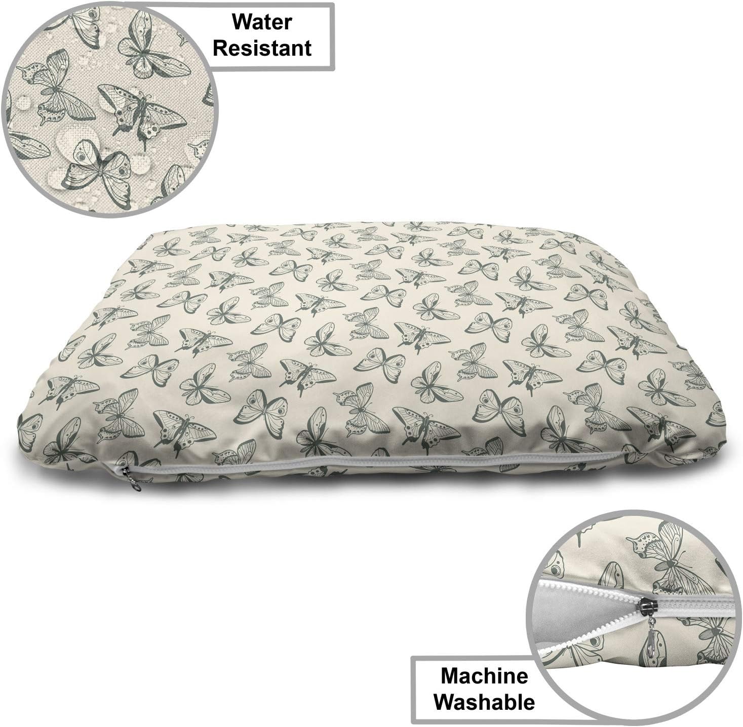review Lunarable Spring Pet Bed, Earthy Tone Damask Stencil Swallowtail Butterfly and Skippers, Chew Resistant Pad for Dogs and Cats Cushion with Removable Cover, 24