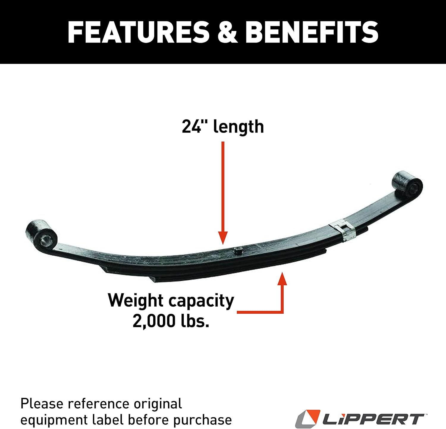 Lippert Replacement 24" Double-Eye Leaf Spring for RV Trailer Suspension Systems with 2,000-lb. Weight Capacity - 125799