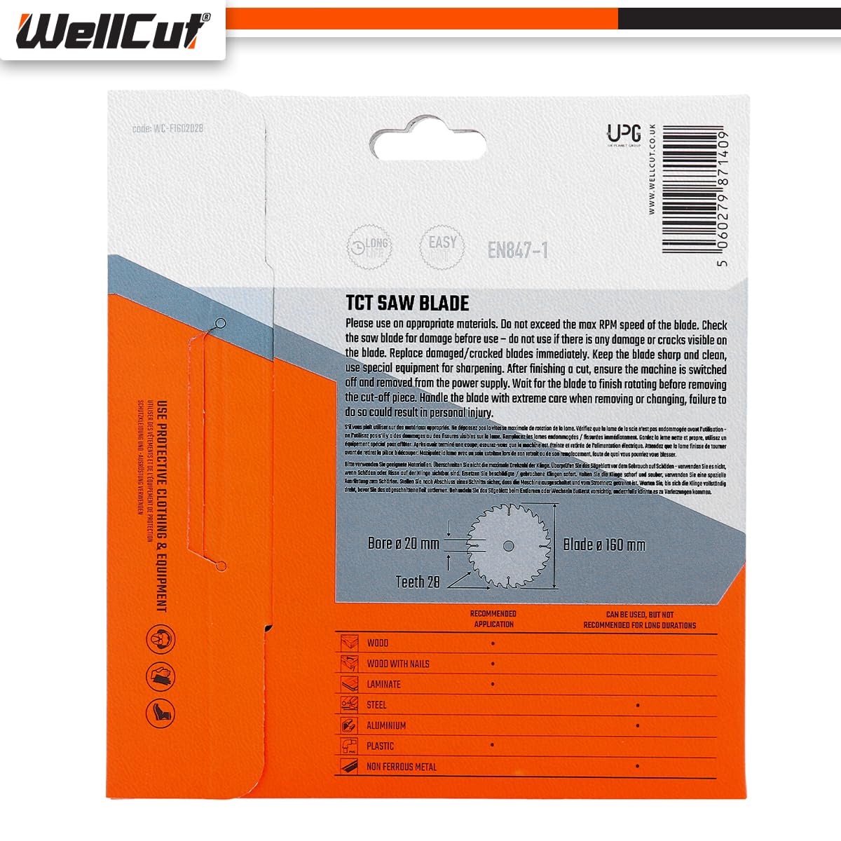 WellCut TCT Lot de 5 lames de scie 160 mm x 28 dents x 20 mm alésage pour Festool
