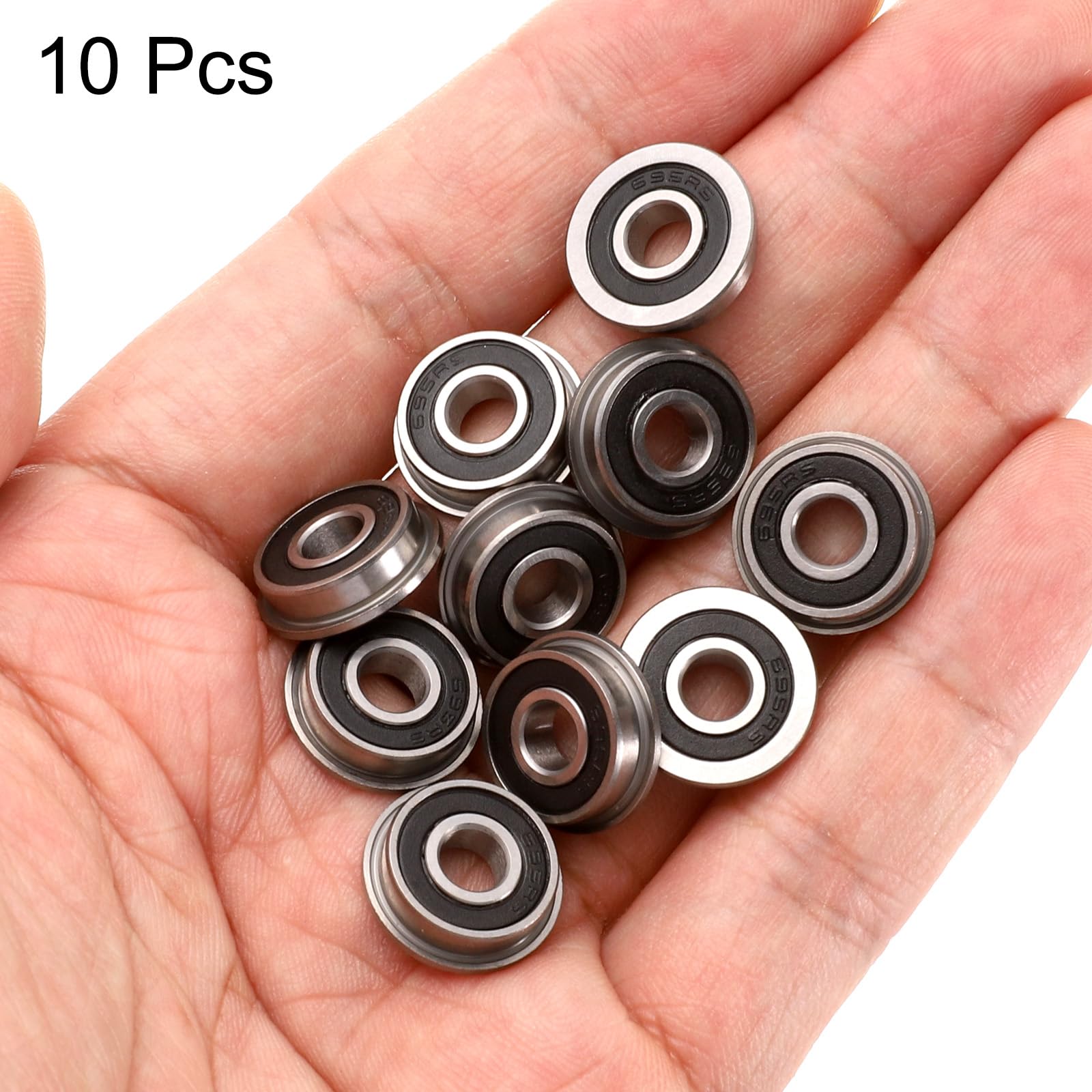 QUARKZMAN 10 szt. F695-2RS łożysko kulkowe z kołnierzem 5x13x4mm stal chromowana podwójne miniaturowe łożyska gumowe, łożyska kulkowe z głębokim rowkiem, P6 (ABEC 3)