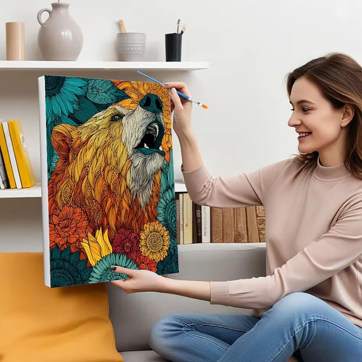 Couleur Peinture Numero Adulte Enfant avec Cadre, Peinture par Numéro Animal Paint by Numbers Kit, Numero d'art avec 3 Pinceaux et Acrylique Loisirs Créatifs Adultes, Decoration Maison 45x60 cm Q-1755