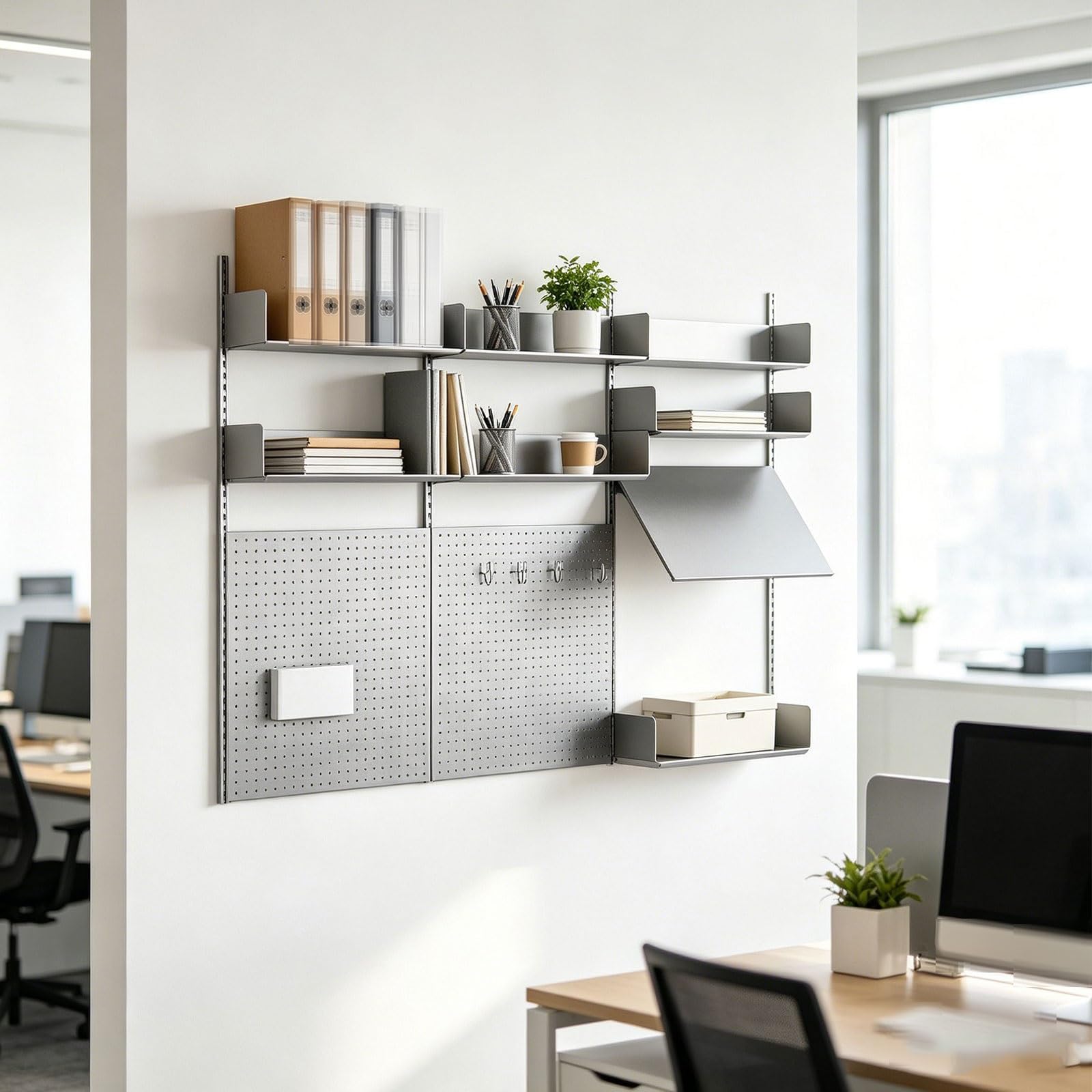 Panel Perforado Oficina Pared Acero Inoxidable Metal Pegboard Wall Organizer Altura de Estante Ajustable Organizador Cocina Capacidad de Carga Del Estante 50Kg