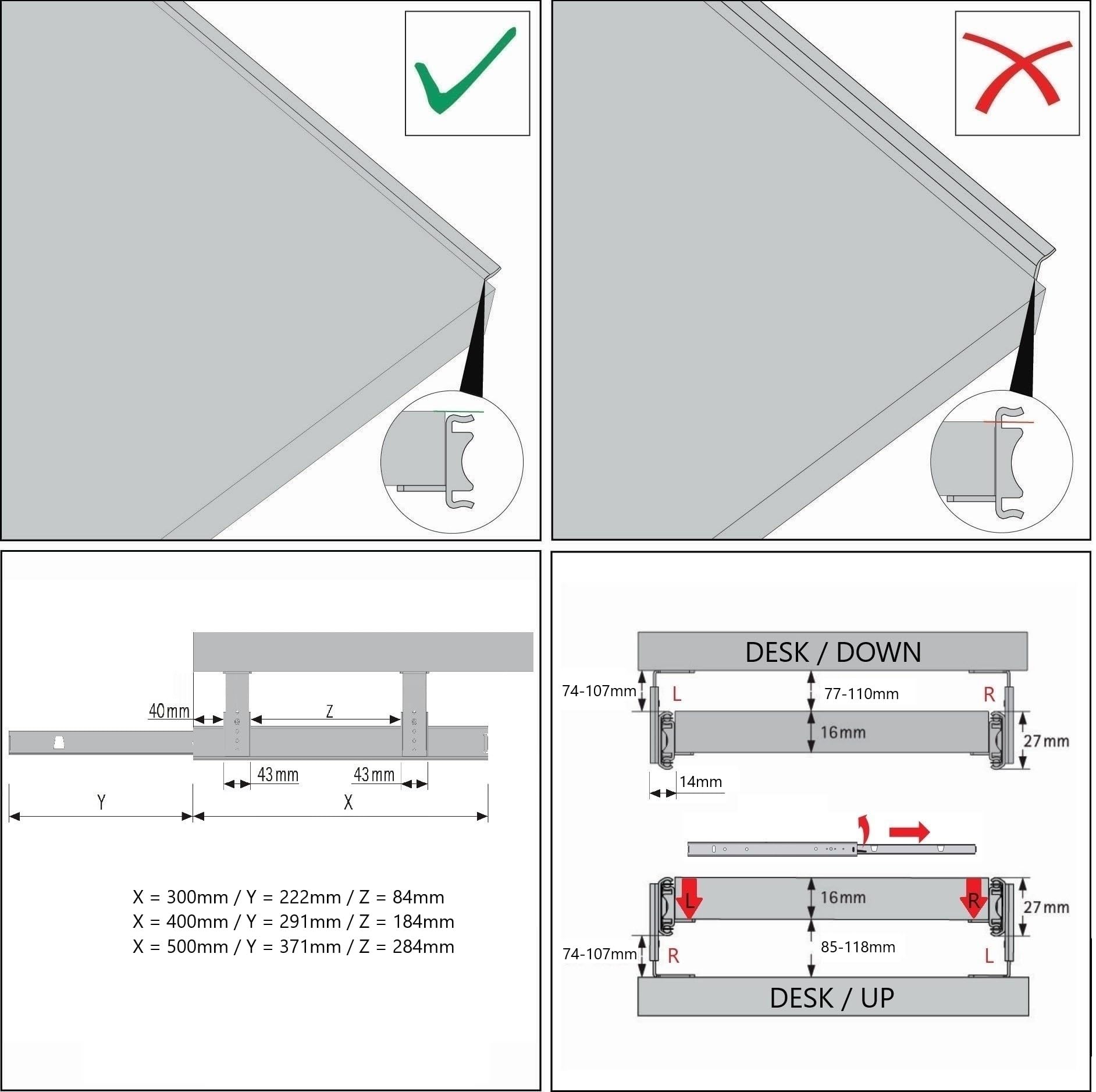 FIX&EASY Tastaturauszug Up&Down-XL, Tastaturablage 600X400mm weiss Dekor Auszugschienen mit Einrastfunktion höhenverstellbar verzinkt 400mm Set Ablage weiß und Auszug mit Verriegelung f. Tastatur Maus