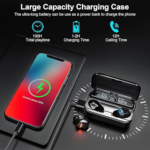 Miniatura 4 de Auriculares inalámbricos, auriculares Bluetooth 5.2 con estuche de carga inalámbrica de 1200 mAh-60 horas de reproducción, función de carga de