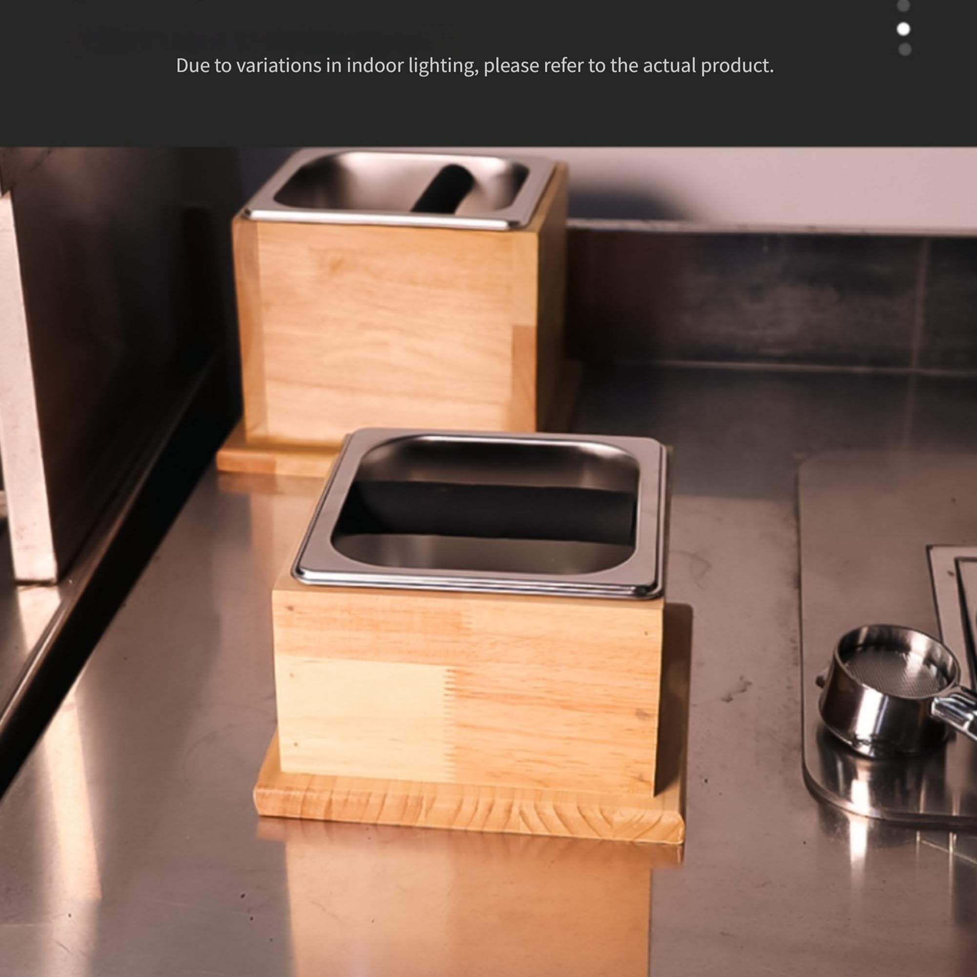 Contenitore compatto per caffè espresso in acciaio inox e legno compatto (A