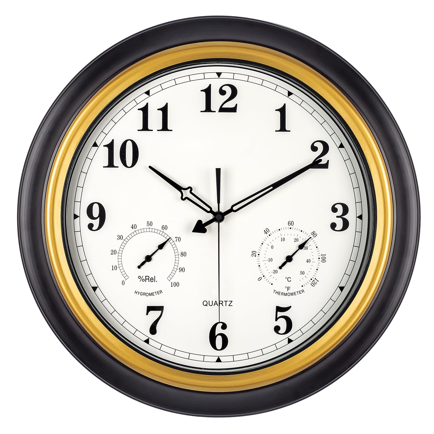 Reloj de pared para exteriores de 18 pulgadas, números arábigos dorados, resistente al agua, ultra silencioso, decoración de jardín