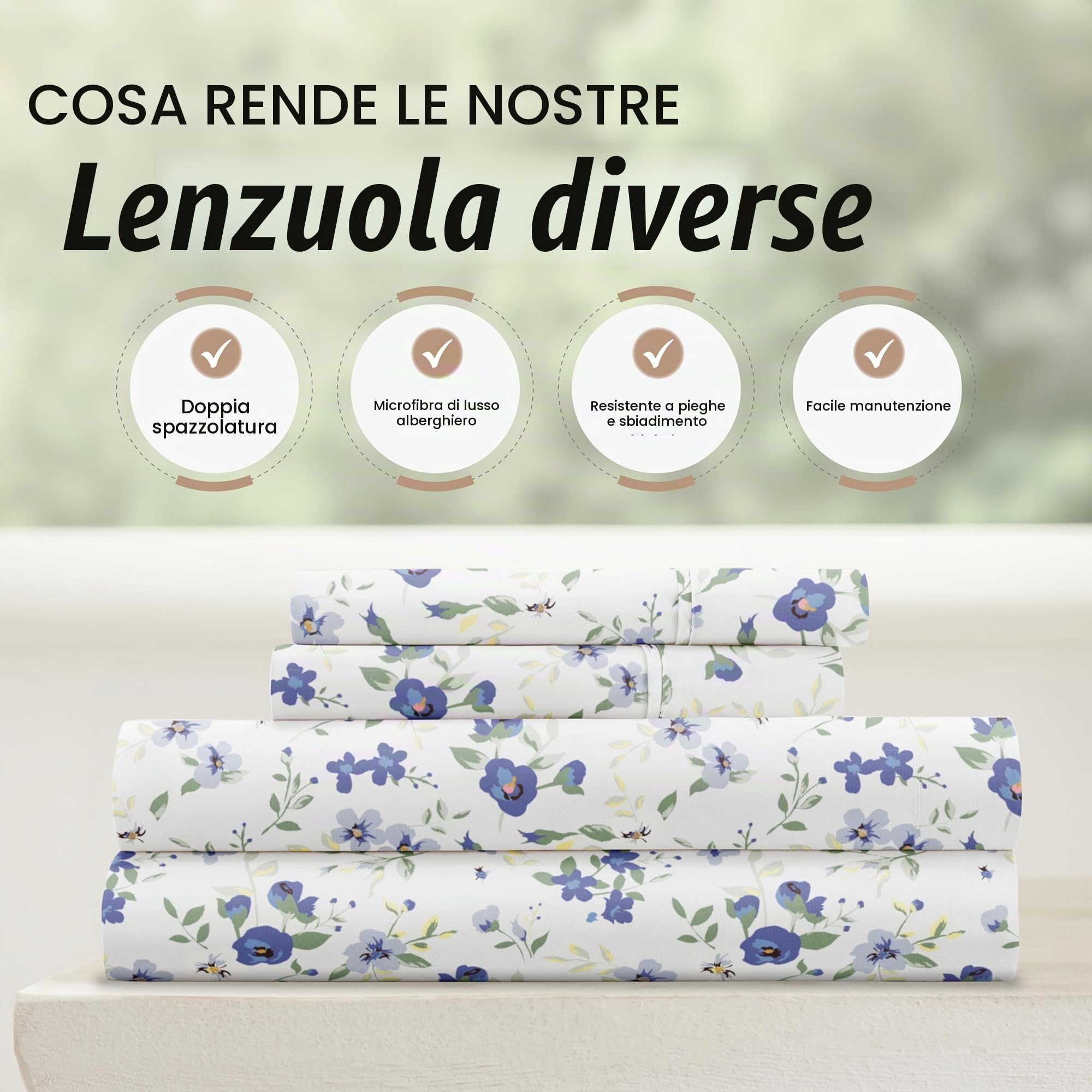 Linen Market LM Pattern 4PC Set di Lenzuola, Microfibra, Fiori Azzurro, Queen