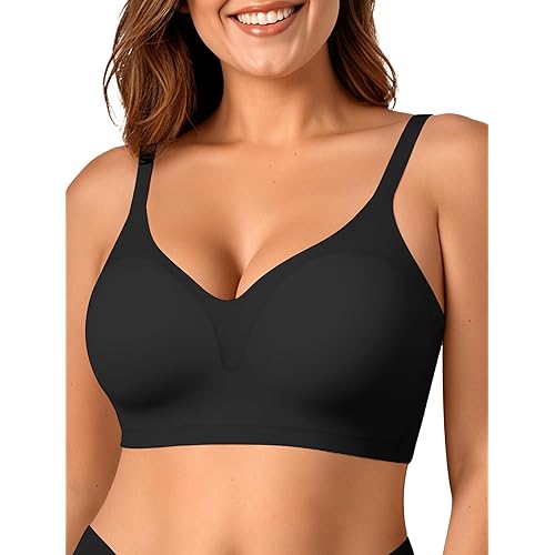 OEAK Womens Comfortable Bra Push Up Bras Wireless Support Lift Brassiere V Neck Full Coverage Everyday Seamless Tshirt Bras