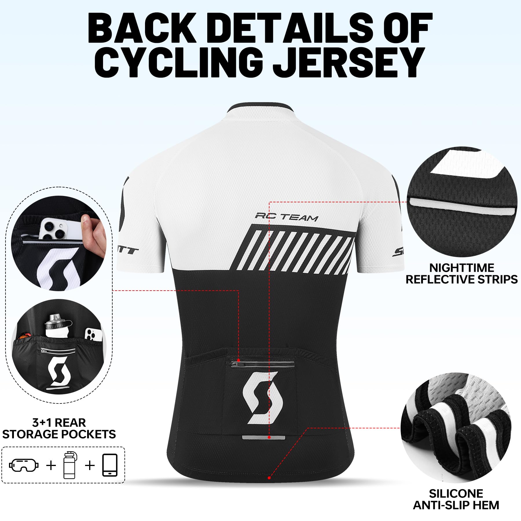 Rennrad Trikot Kurzarm Herren Set, Fahrradbekleidung Herren mit 5D-Gelpolster, Fahrradtrikot mit 5 Taschen Sommer