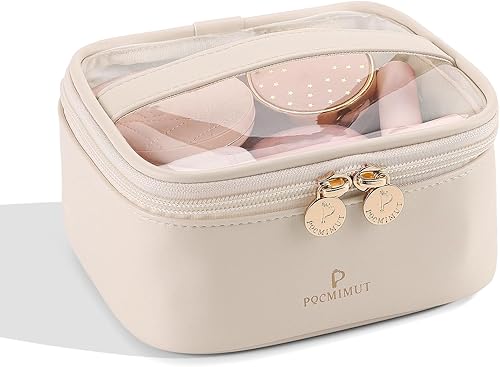 Pocmimut Bolsa de maquillaje transparente, bolsa de cosméticos de piel sintética, bolsa de maquillaje, accesorios de automóvil, organizador de