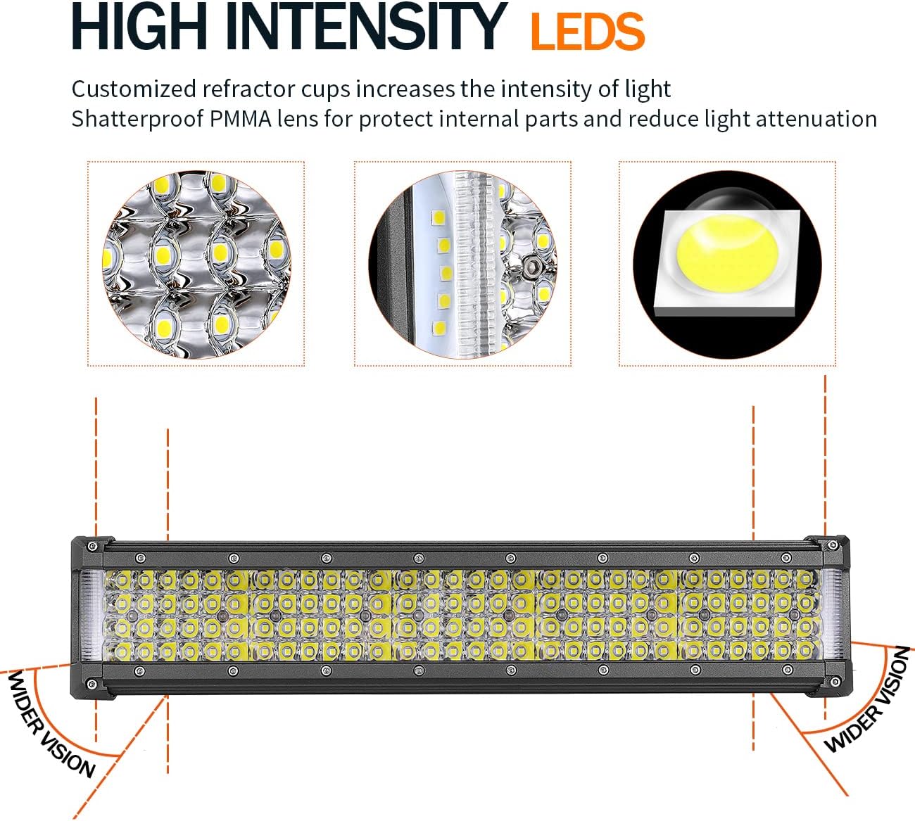 15 Inch LED Light Bar Side Shooter Driving Lights 390W Quad Row Off Road Backup Lights Spot LED Work Light Bars Waterproof Fog Light for Offroad Truck Car ATV UTV Boat