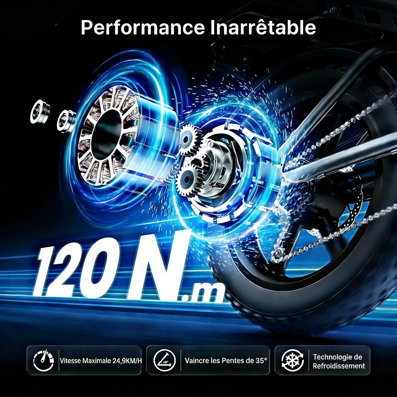 DEEPOWER QS7 Vélo Électrique, Batterie Amovible 48V 60Ah/35Ah/20Ah, Autonomie 110-250KM, Moteur 120 N·m, Pneu Gras 20'' X 4.0, 7 Vitesses, Suspension Hydraulique Complète