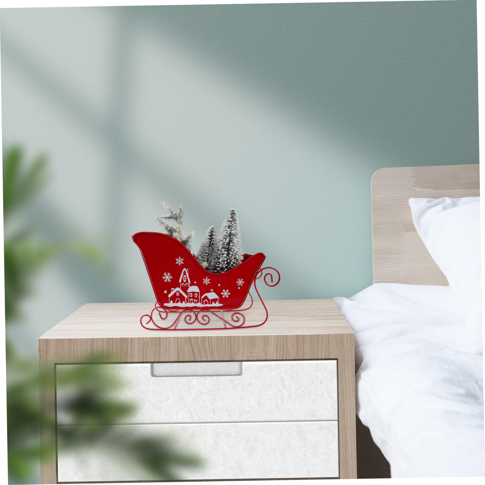 Trineo Decorativo Navideño Rojo de Escritorio en PVC y Hierro, Adorno Clásico para Fiesta de Navidad y Ocasiones Obsequios