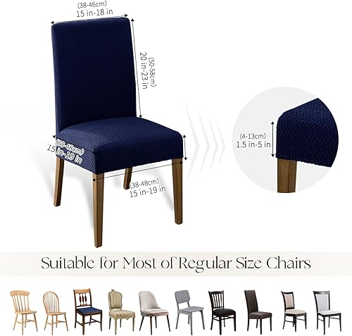 Miniatura 30 de MOSAYT Juego de 6 fundas para sillas de comedor 100% impermeables, súper ajuste elástico jacquard Parson, fundas extraíbles y lavables para sillas