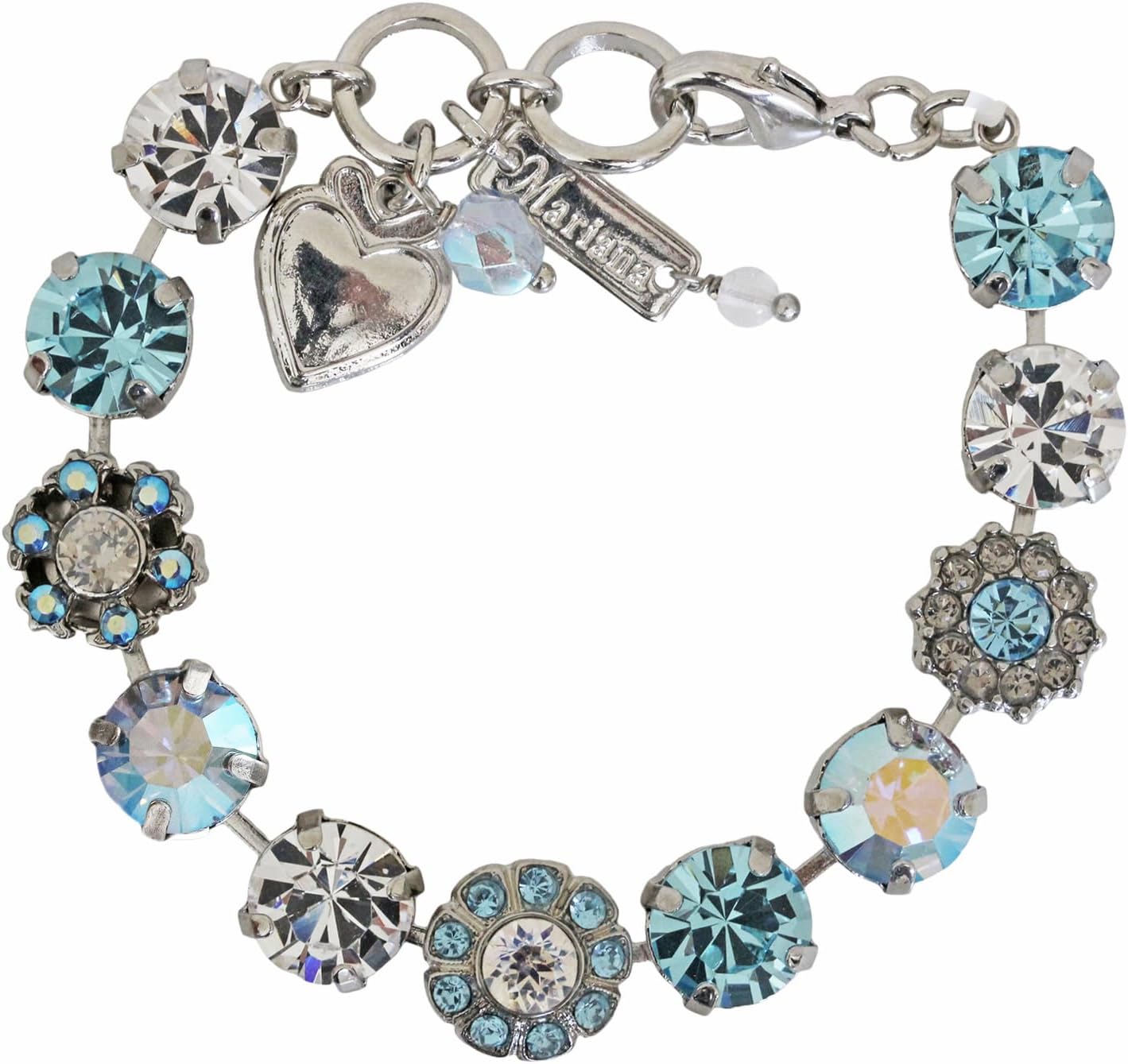 Mariana Rhodium Plated Italian Ice Floral Mosaic Crystal Bracelet, Blue Iridescent Moonlight 4174 141ro