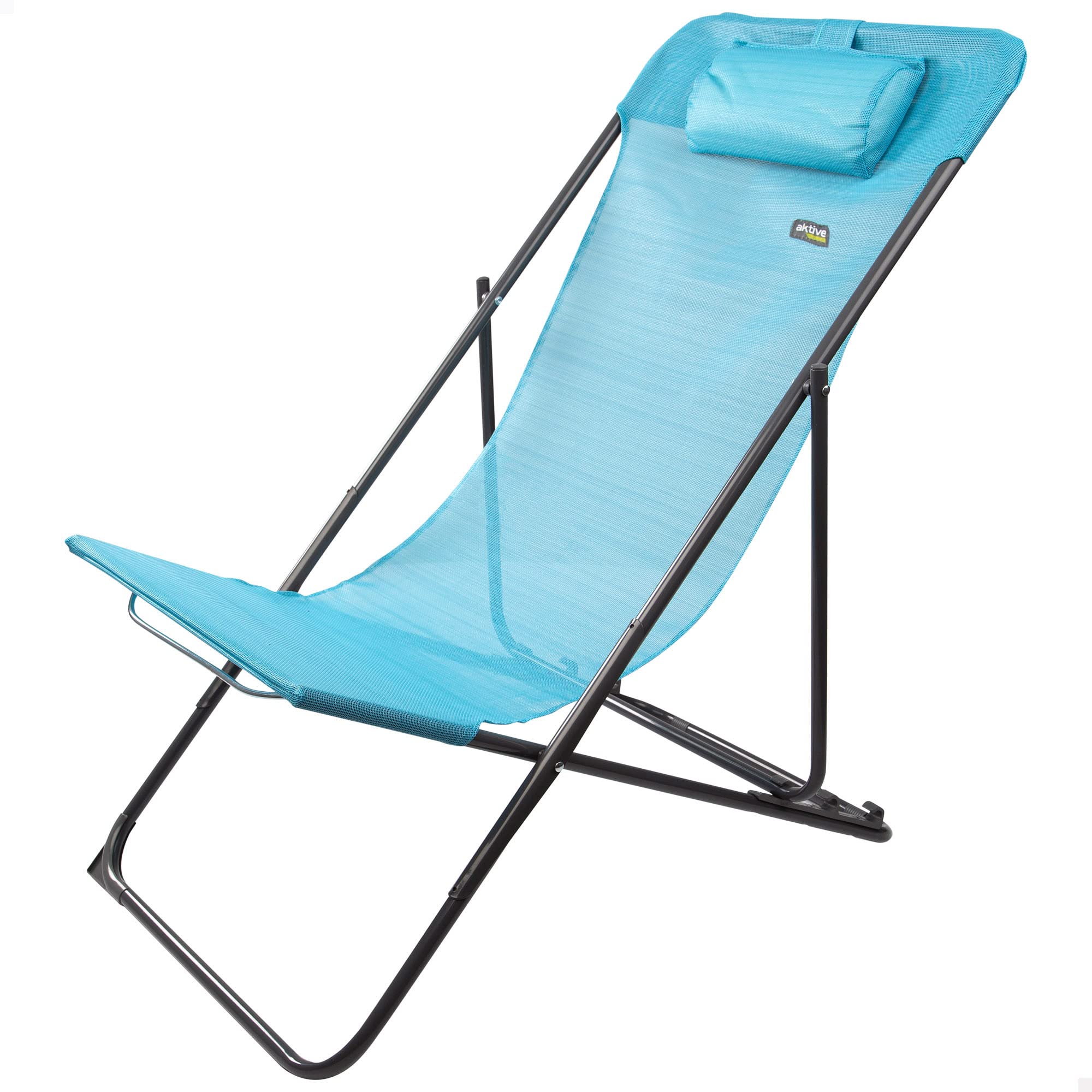 AKTIVE Silla Tumbona Plegable y reclinable Azul Claro, Muebles de jardín, terraza, sillas Plegables antivuelco de textileno, 3 Posiciones, Peso máx. soportado 100kg. Medidas 53x78 (61103)