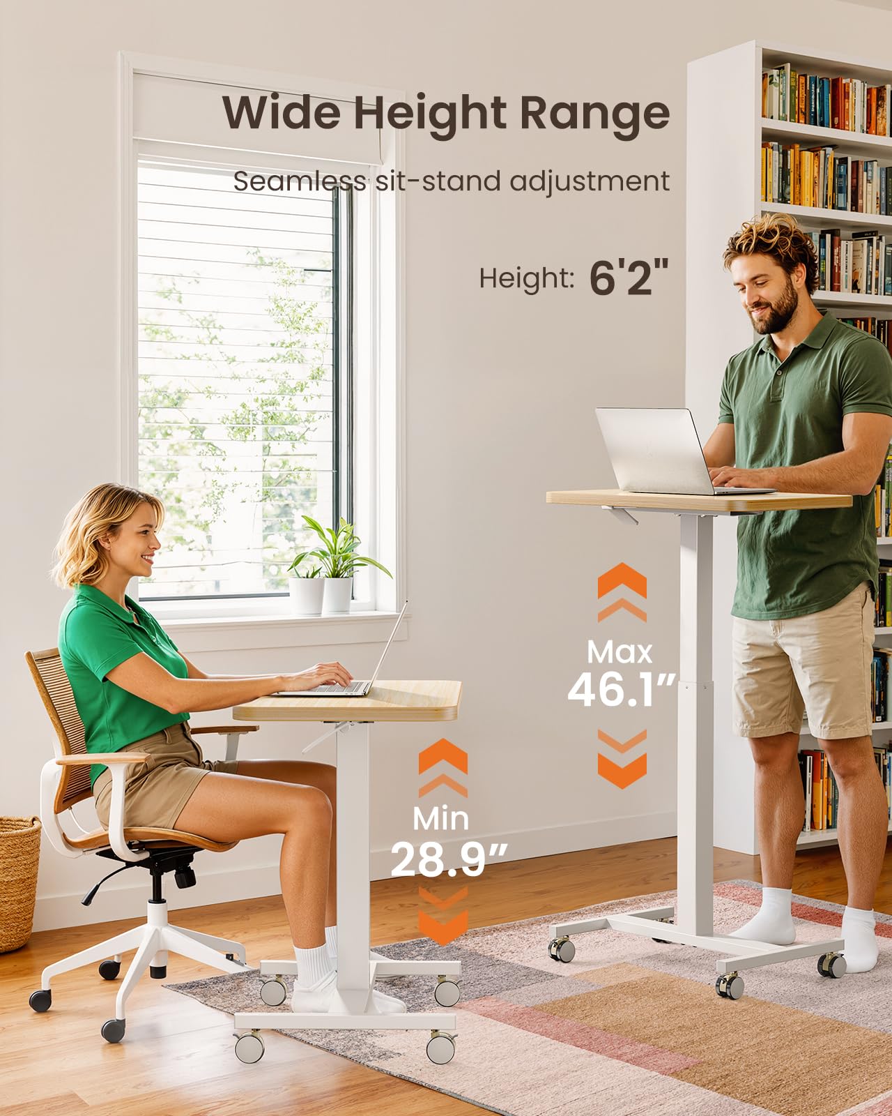 ErGear Mobile Small Standing Desk Enhanced Adjustable Height Computer Workstations Portable Rolling Laptop Desk with 4 Lockable Wheels — view 4