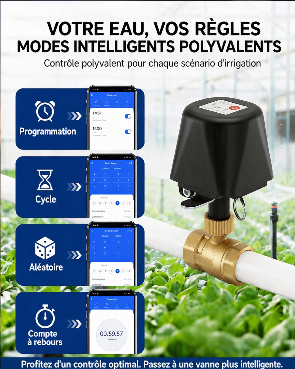 Vanne Connectée WiFi Motorisée Laiton 3/4 Pouce avec Minuteur Compatible Alexa Google Jardin Piscine