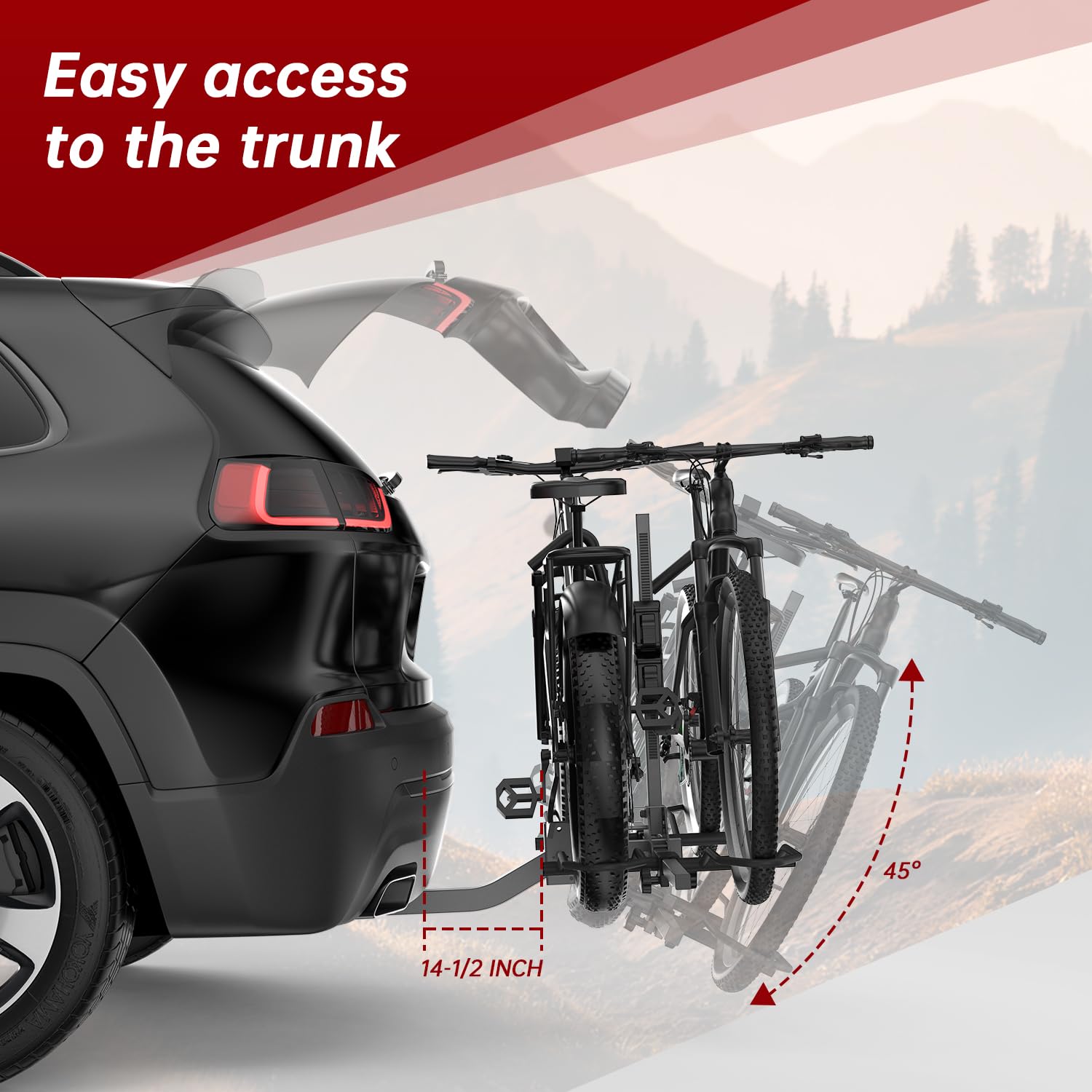 Bike Rack for Car & SUV - 2'' Hitch or Trucks/RV | 160lb Heavy-Duty Car Bike Rack, E-Bike & Fat Tire Ready (5'') | Foldable, Tilt-Away, Anti-Rattle Lock, No Extra Tools Needed