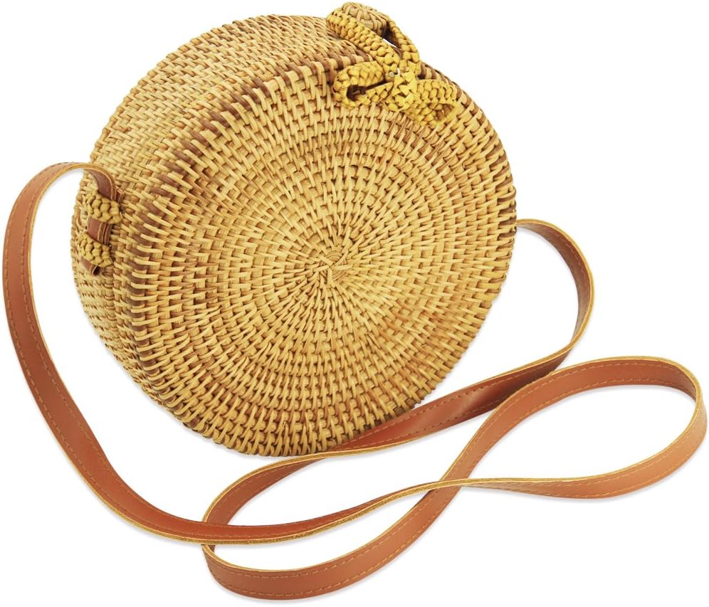 Rattan Bag, GraceFINE Round Hand Woven Ata Rattan Crossbody Bags, Rattan Purse for Women
