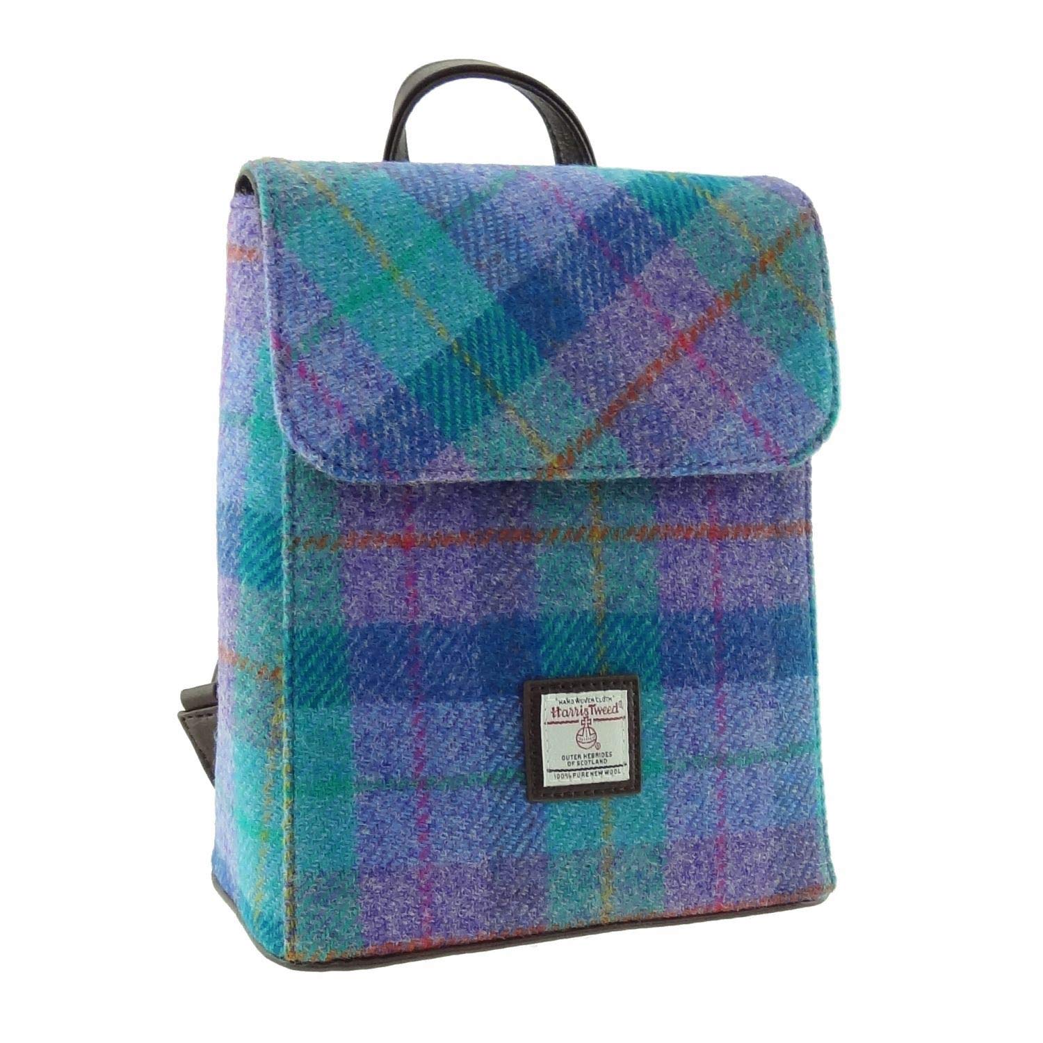 KWH Glen Appin Of Scotland Harris Tweed Green Purple Tartan Check 'Mini' Backpack Handbag Purse