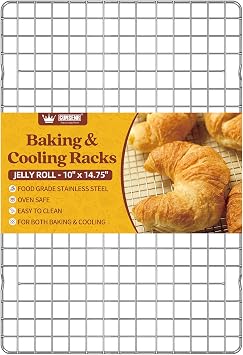 CUNSENR Cooling Rack for Baking and Cooking - 10" x 14.75" Stainless Steel Wire Rack - Heavy Duty Cooling Rack for Oven- Perfect for Jelly Roll Sheet & Cookie Pan, Grilling, Roasting, Dishwasher Safe